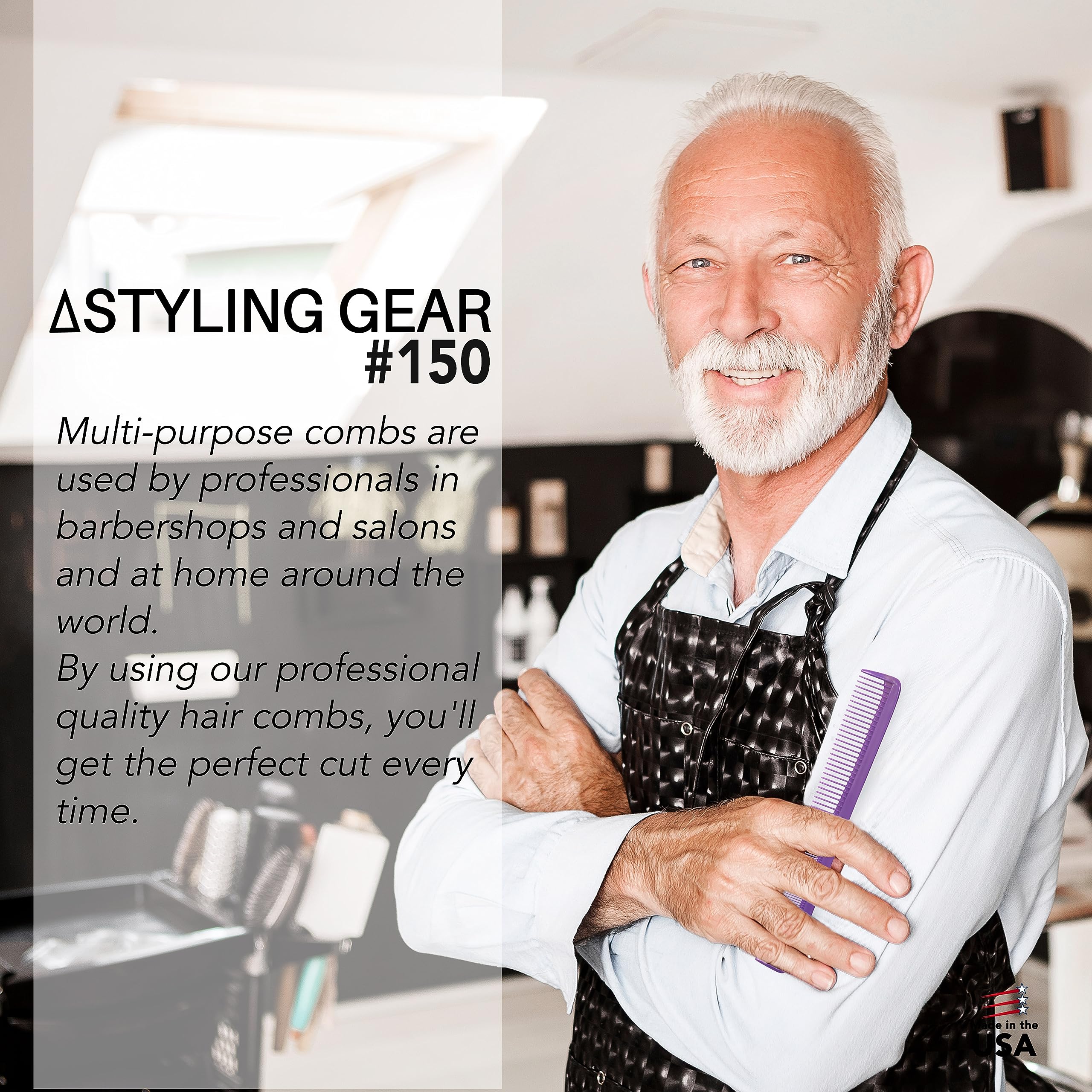 Styling Gear #150 Kamm-Set mit 3 Friseurkämmen, für Herren und Damen, Taschenkämme für Haarstyling, Bart und Schnurrbartpflege, hergestellt in den USA (lila)