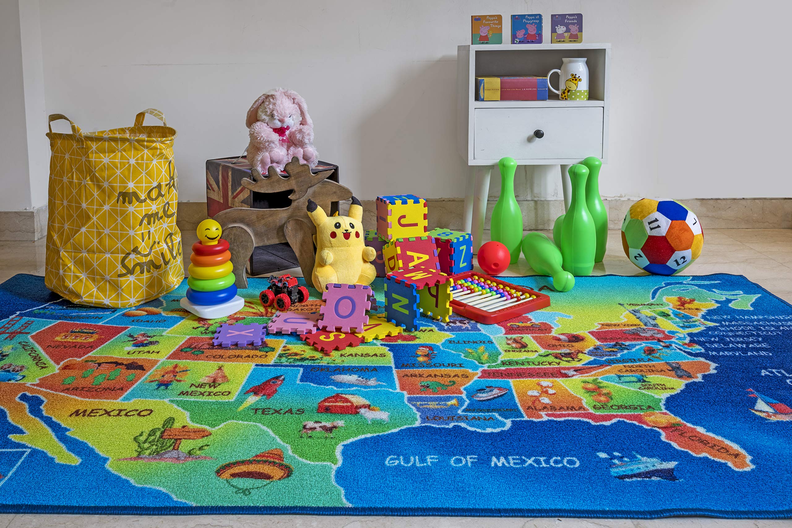 Furnish My place 756 World Map HD 3'3"x6'6" Mapa del mundo continente para la alfombra de área infantil, juego educativo, multicolor
