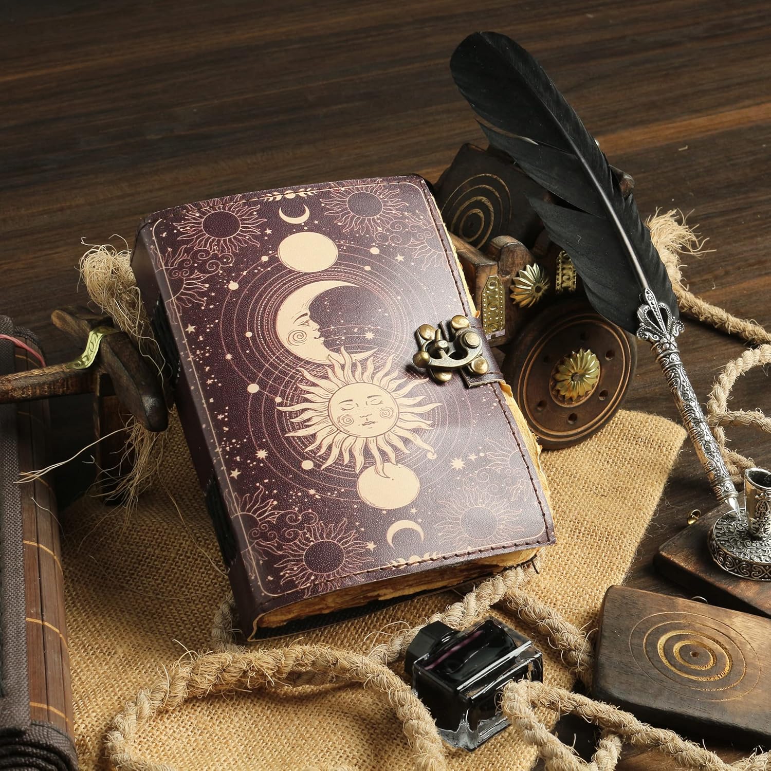 Sun & Moon Vintage Leather Journal for Men & Women 200 Pages of Antique Handmade Deckle Edge Vintage Paper, Leather Sketchbook, Drawing Journal, Printed leather Journal, Great Gift (7 x 5 Inch) - Image 6