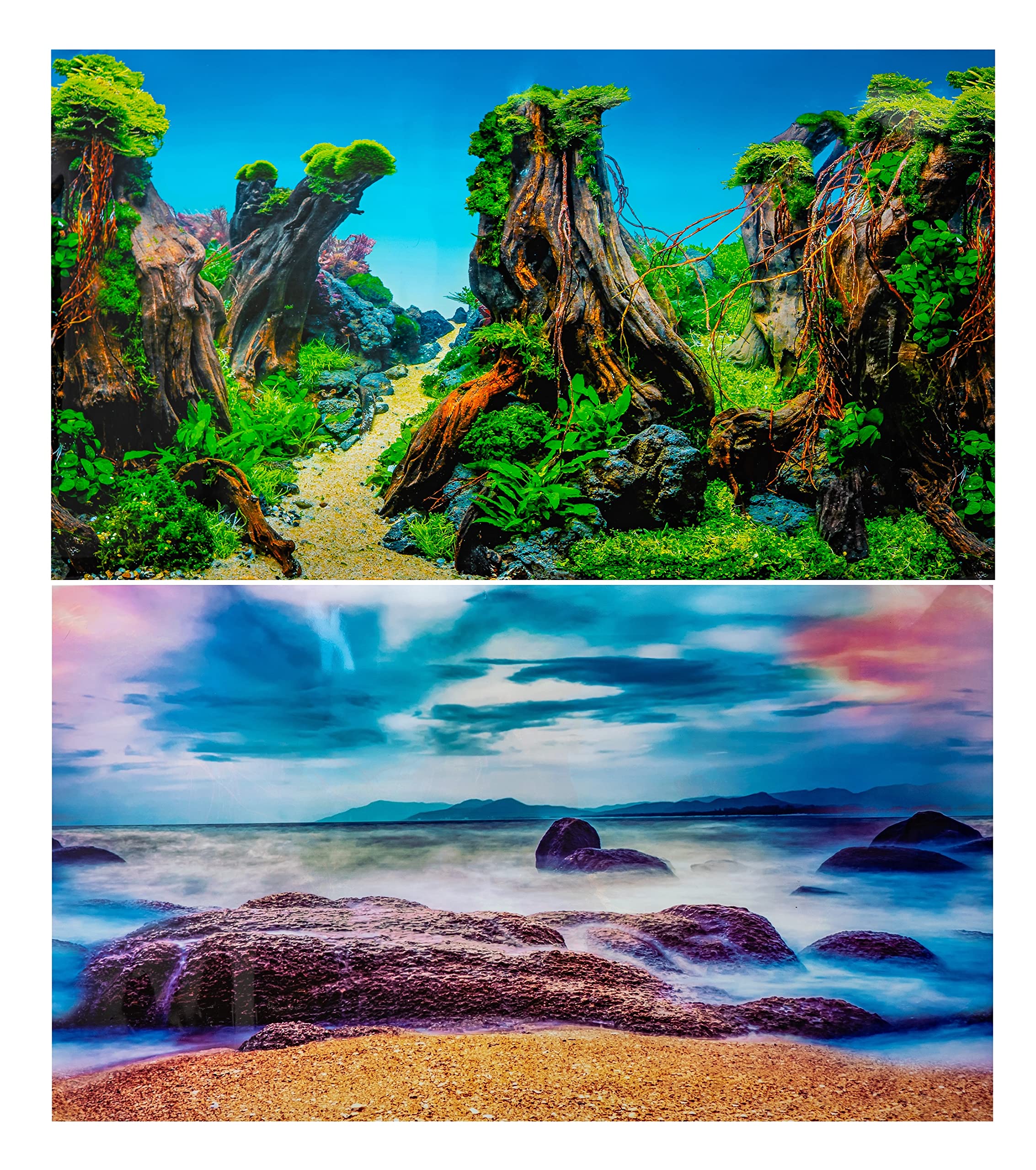 Hidom Aquarium Fish Tank Background Poster Double Sided Waterproof Backdrop Wallpaper Roll Tropical Ocean Aquatic Scenery for Fish Tanks & Aquariums - Height 24" / 60cm - Length 10 FT / 305cm — image 1
