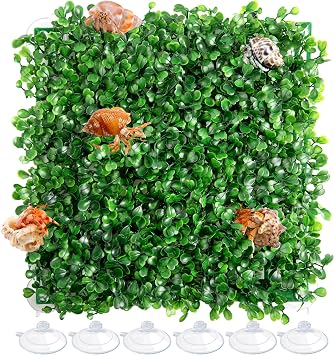 Hermit Crab Climbing Toy 10x10 Inch Fake Turf Hermit Crab Climbing Wall, Terrarium Climbing Wall Habitat Decor with Plastic Plants for Hermit Crabs, Geckos, Lizards