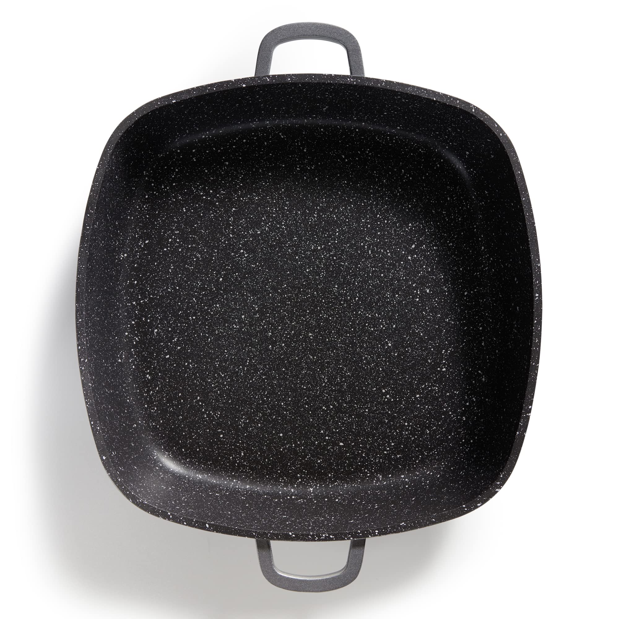 STONELINE Casseruola Quadrata 32 cm, Tegame 2 Manici Coperchio Salva-Aroma Alluminio Pressofuso, Rivestimento Antiaderente con Vere Particelle di Pietra, A Induzione Forno Tutti i Piani, Grigio