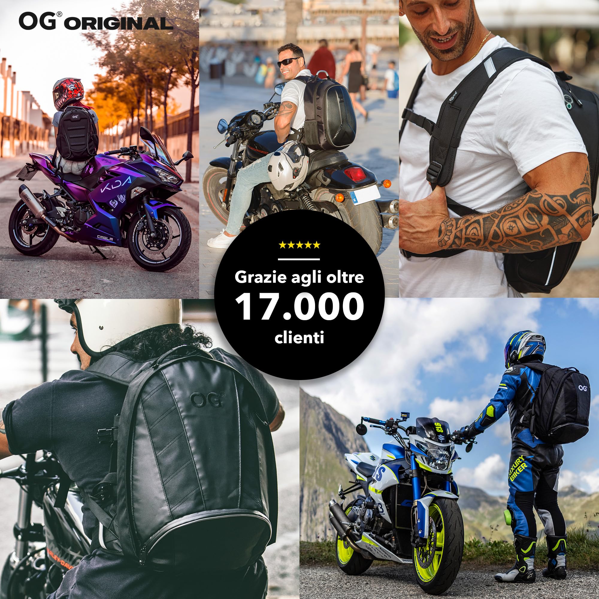 OG Original EZ-RiderPRO Zaino Moto Nero Espandibile 28-35L, Borsa Porta-Casco, Cinghia per Casco, Impermeabile, Portatile, Rifrangente, Logo Nero