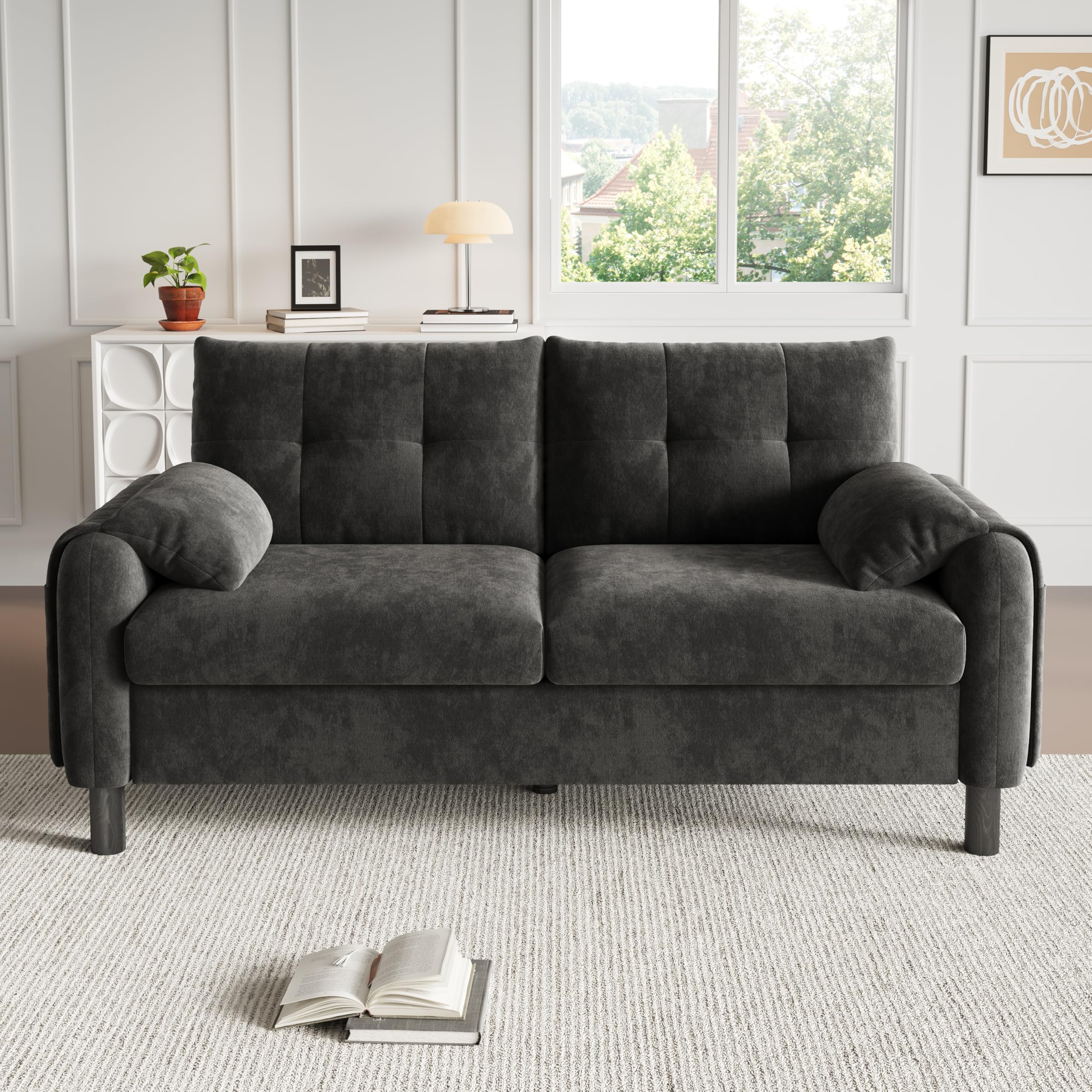 Lcoho Sofá moderno de 2 plazas, cómodo sofá tapizado de tela de chenilla con cojines gruesos, sofá acogedor para salón, dormitorio, apartamento pequeño, muebles tapizados en diseño escandinavo (gris)