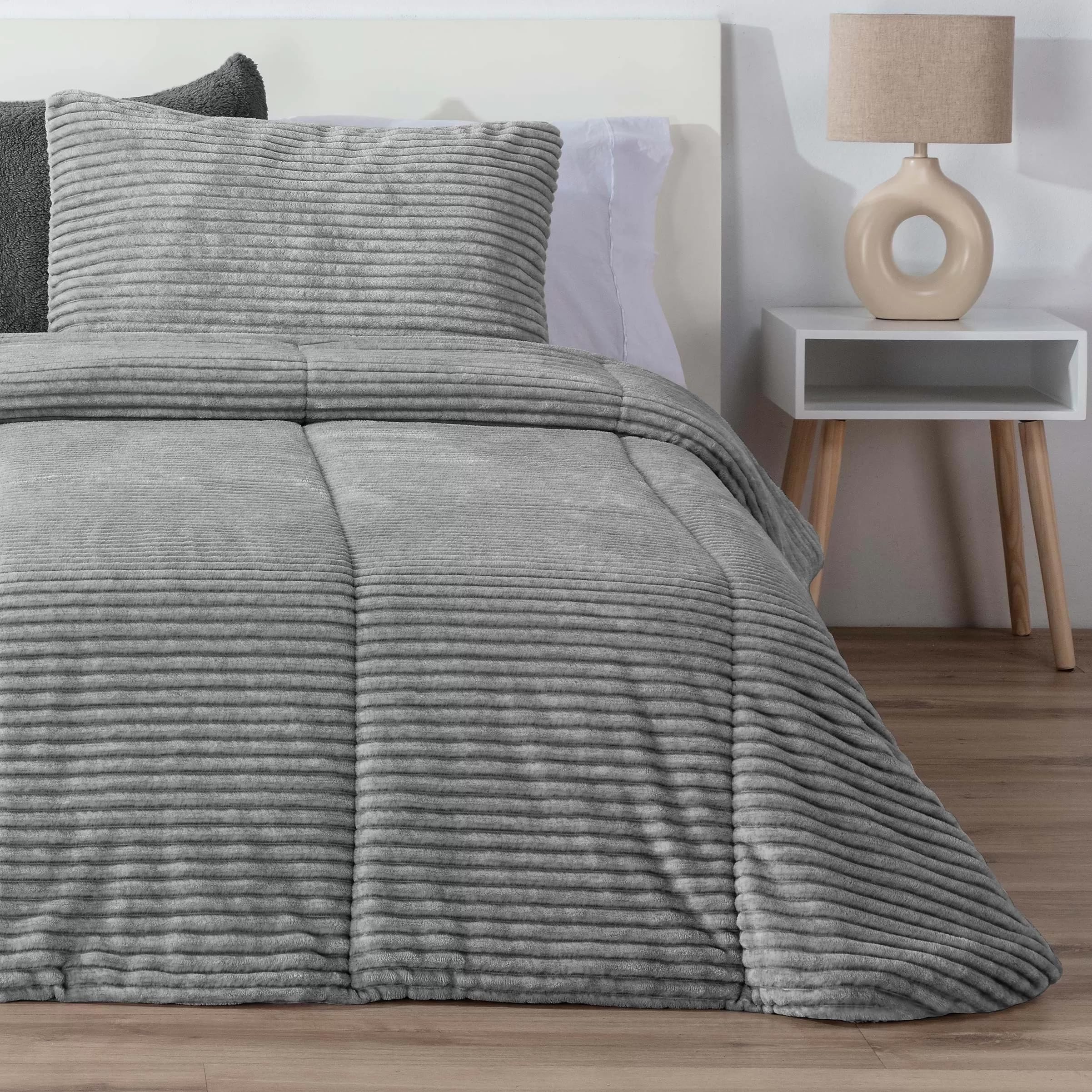 Edredón Comforter New Lines Melange Jaspeado Rayas Gris Manterol – Muy Suave y Cálido (150 cm)