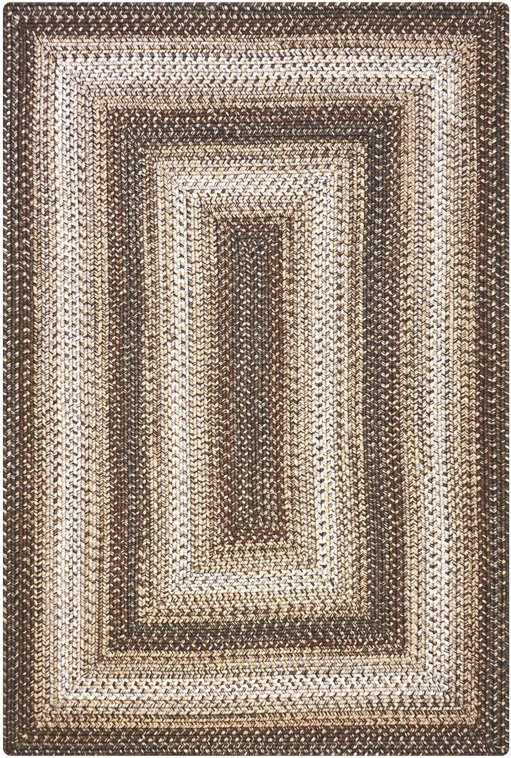 Homespice Wildwood Brown Braided Area Rugs 6x9' - Country Rustic Rugs for Living Room and Bedroom, Also Ideal for Patio, Durable, Waterproof, Pet Friendly and Soft - Both Indoor and Outdoor