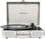Crosley CR8005F-WS Cruiser Plus Vintage 3-Speed Bluetooth in/Out Suitcase Vinyl Record Player Turntable, White Sand