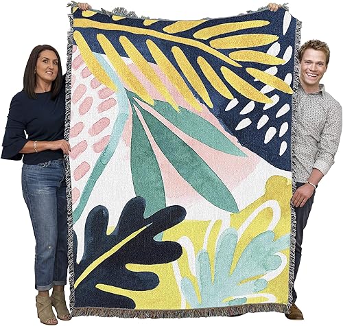 Pure Country Weavers Manta de hojas tropicales Salve  Grace Popp  Patrones de jardín para regalo, manta tejida de algodón, fabricada en los Estados