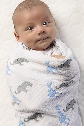 Miniatura 3 de SwaddleDesigns Manta Marquisette Swaddling, muselina de algodón premium, diversión de safari azul