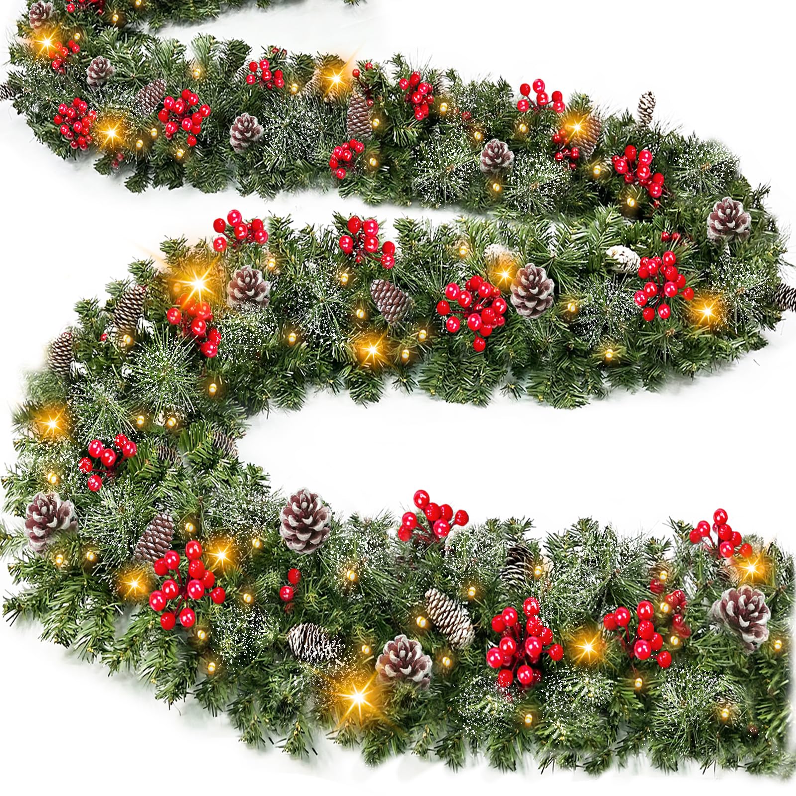 Guirlande de Noël artificielle de 2,7 m avec 100 LED et minuteur