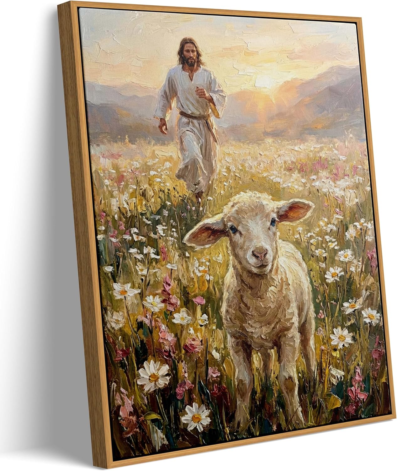 Framed Christian Floral Scripture Canvas Wall Art Wildflower Meadow Bible Verse Wall Decor Religious Beliefs Poster Print Artwork for Living Room Bedroom Church Home Decoration