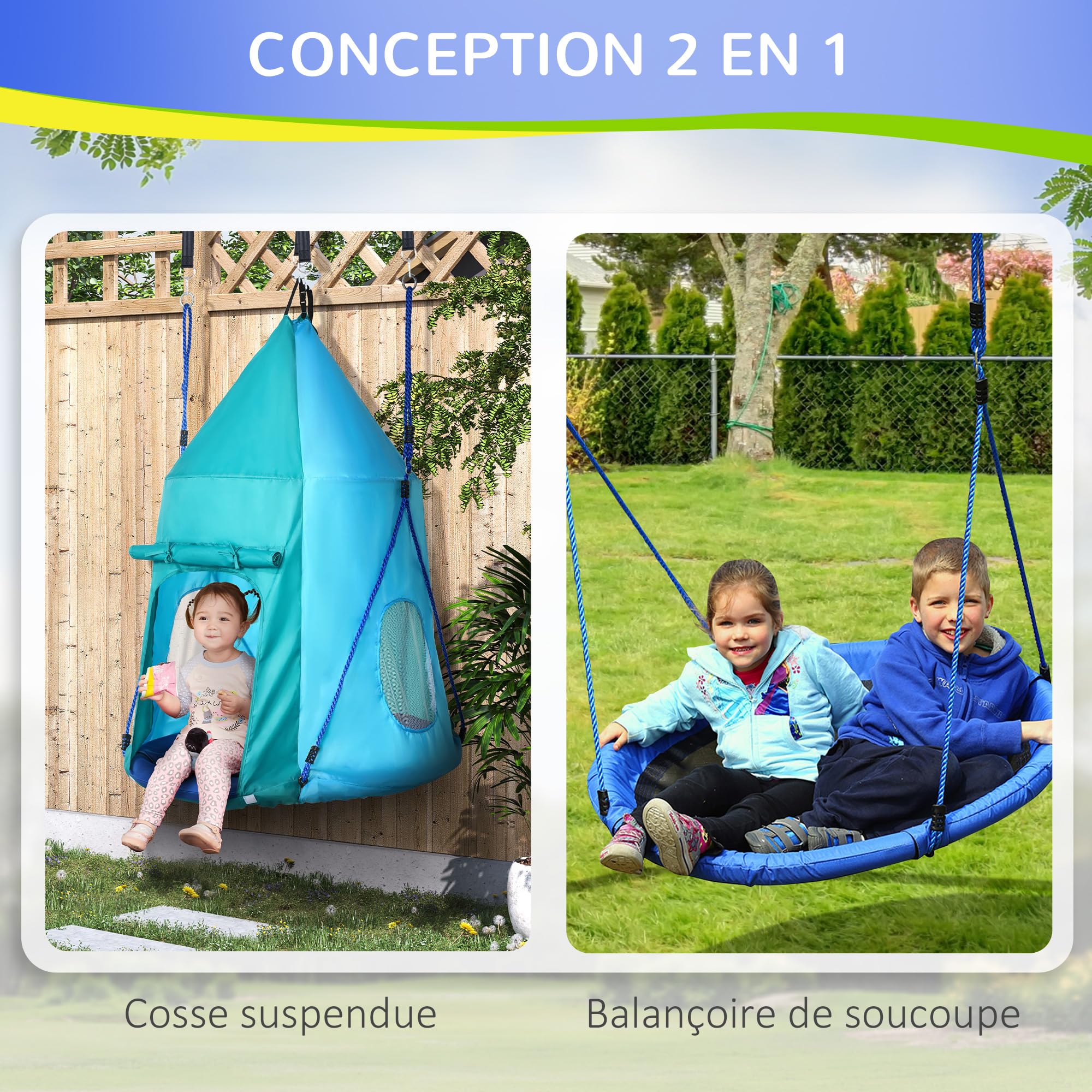 Outsunny Balançoire nid avec auvent Amovible Ø 100 cm, Bleu