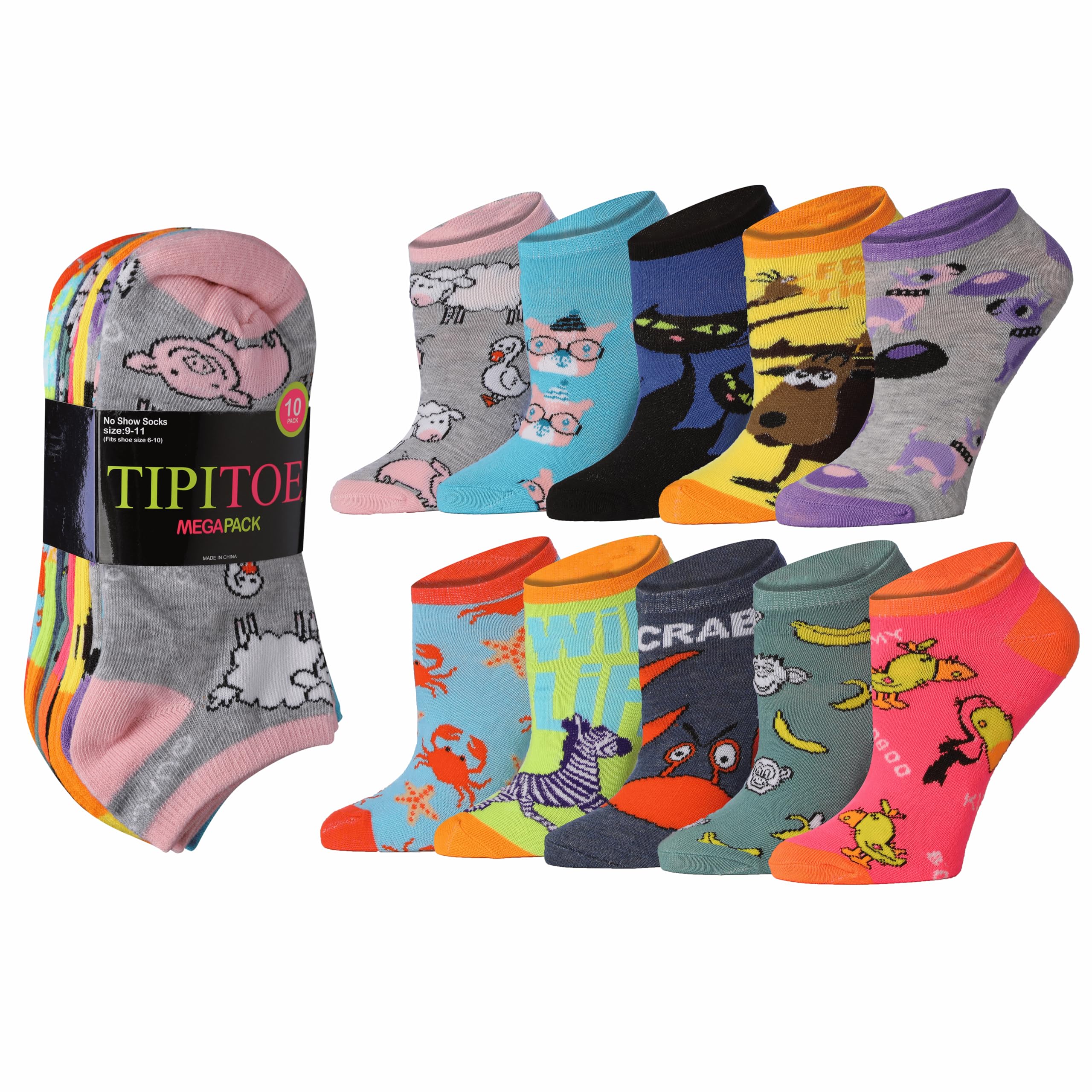 Tipi Toe Women’s 10 Pairs Lightweight Colorful Socks – Fun Low Cut Patterns for All-Day Comfort and Easy Everyday Style
