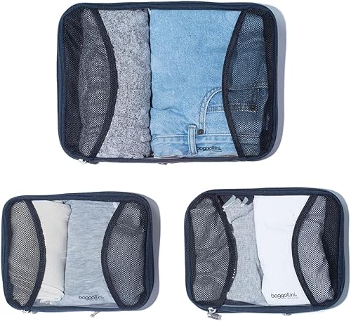 Miniatura 5 de Baggallini Juego de 3 cubos de compresión - Cubos de compresión ligeros para viajes, Azul marino francés, Talla única
