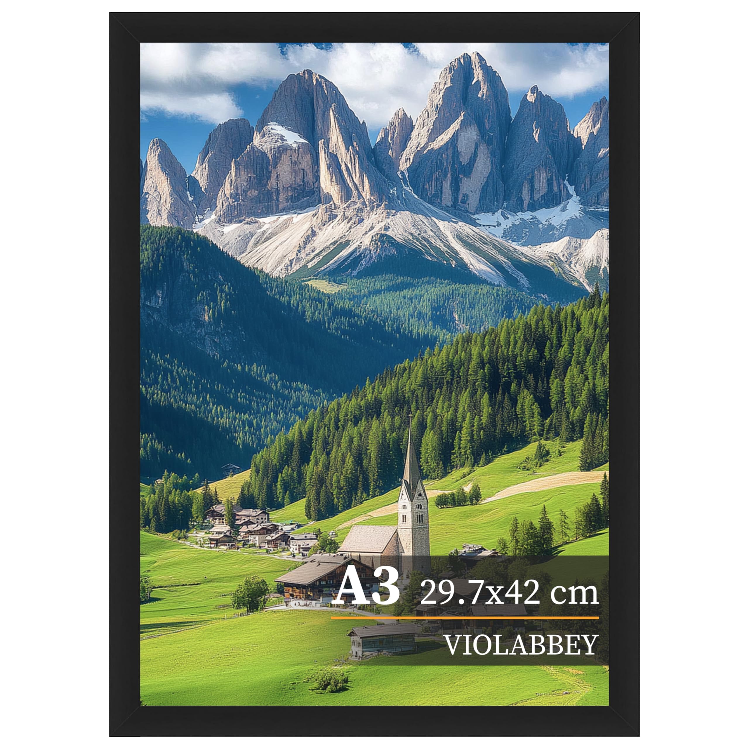 VIOLABBEY Bilderrahmen A3 Schwarz, A3 Foto Rahmen, Picture Frame 29,7x42 cm für horizontale oder vertikale Wandmontage