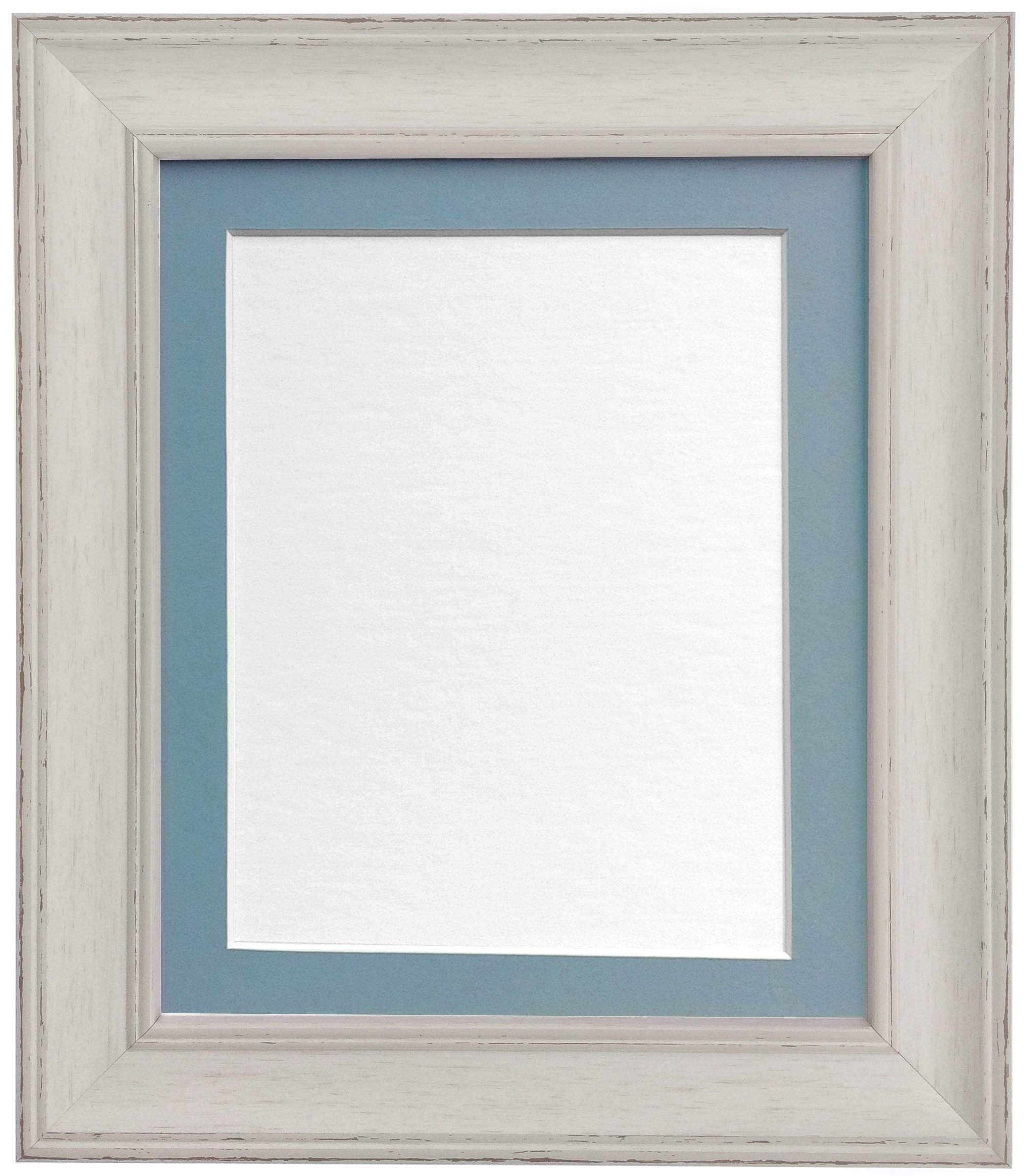 FRAMES BY POST AP-4620 Vintage Distressed Ivory Grey Picture Photo Frame with Light Blue Grey Mount 10"x8" for Pic Size 7"x5"