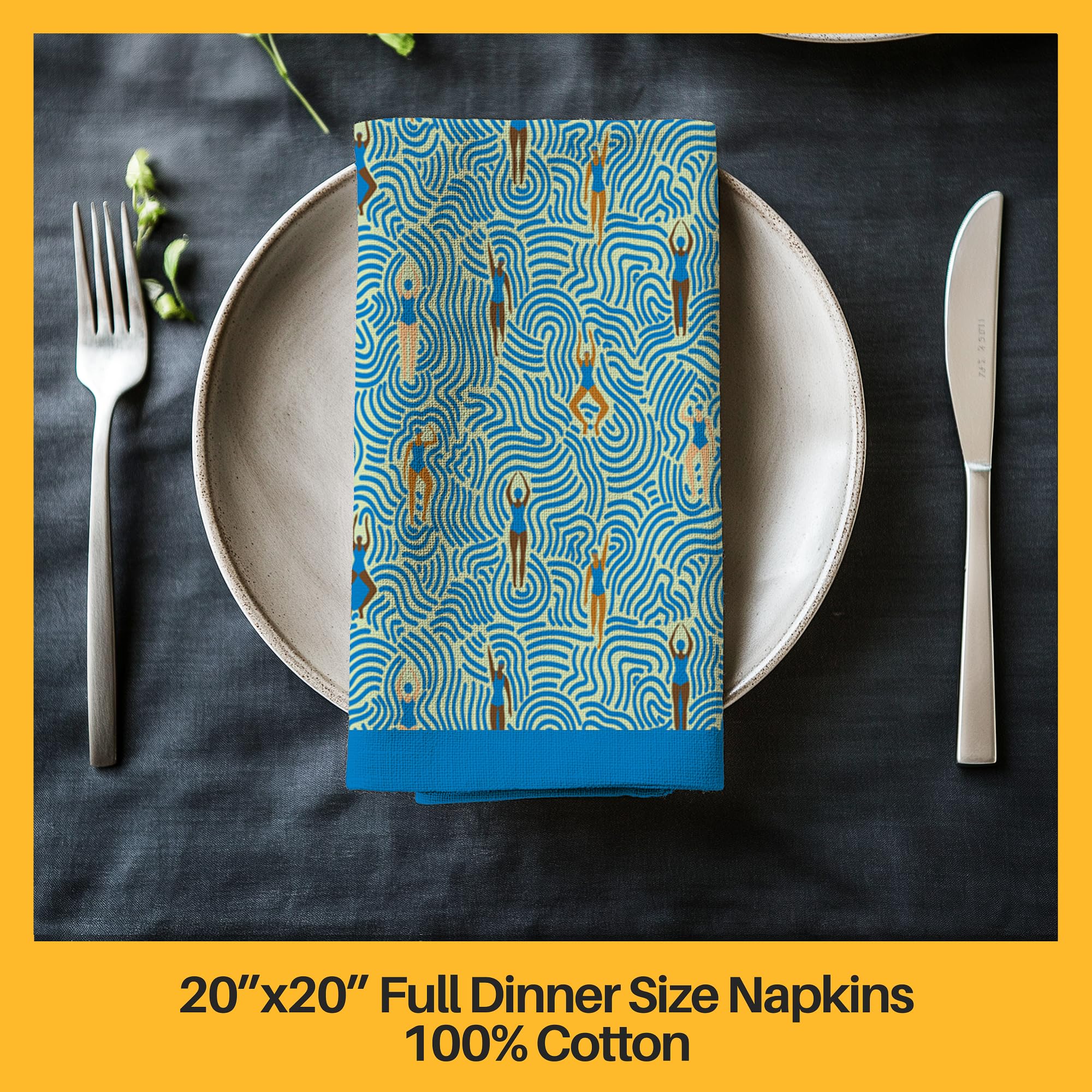 ONE Napkin Premium Cloth Napkins in Swimmers in Summer in Cerulean Lime Print | 20