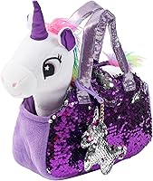 Little Jupiter White Unicorn Plush Pet Set with Sparkling Purse - Stuffed Animal Toy for Girls Ages 4-7