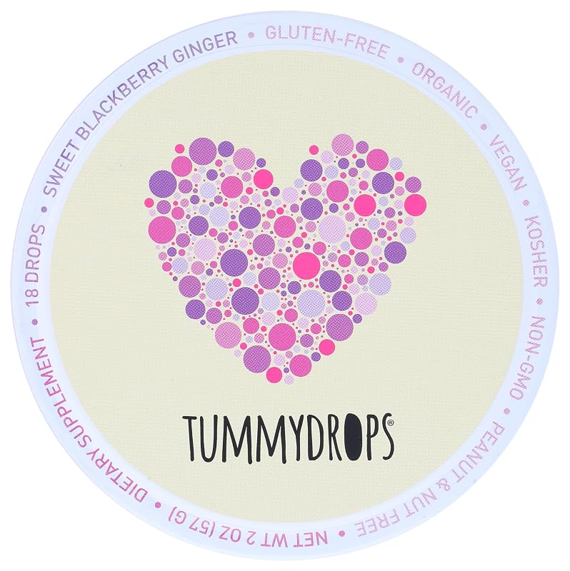 tummy drops Suplemento fitoterápico de gengibre orgânico sabor amora-preta, 18 unidades