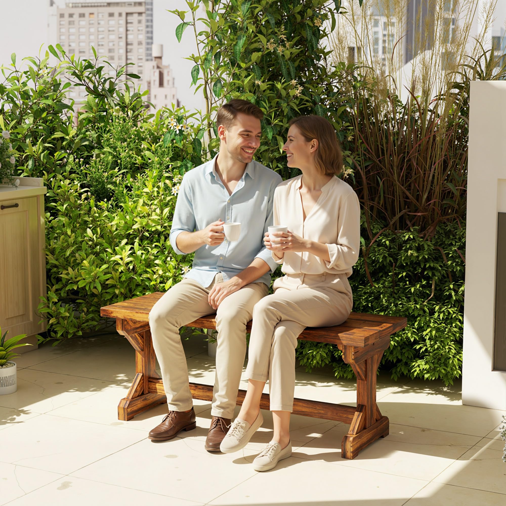 Outsunny Banco de Jardín de Madera, Banco Rústico Exterior de 2 Plazas con Base en Forma de X, Carga 240 kg, para Patio, Porche, Parque, Balcón, 114x40x46 cm, Carbonizado