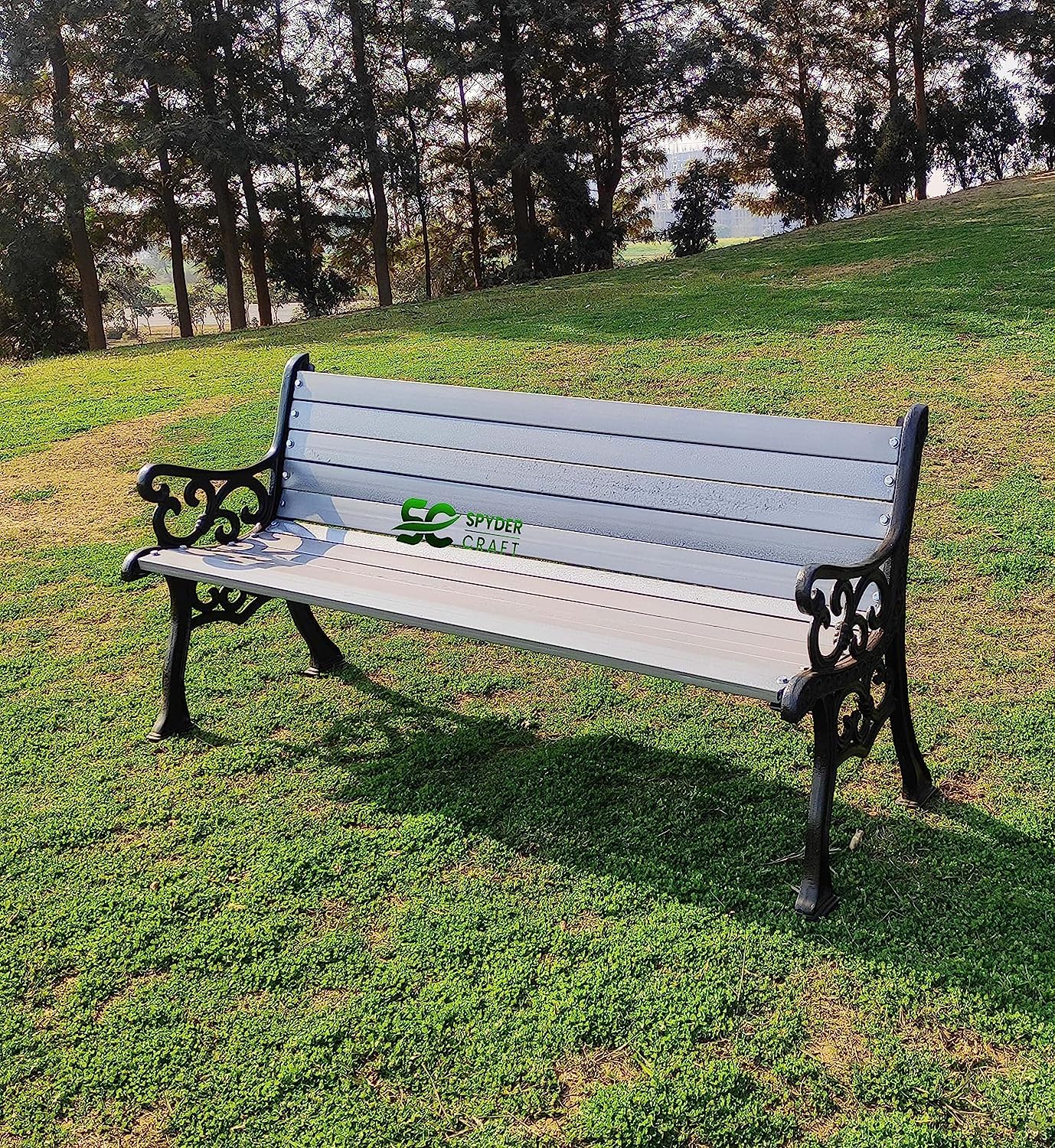 TRADE CRAFT Royal Cast Iron Metalic 3 Seater Metal Bench for Garden Bench for Indoor & Outdoor Park Patio Bench Living Room Terrace Balcony (Silver)