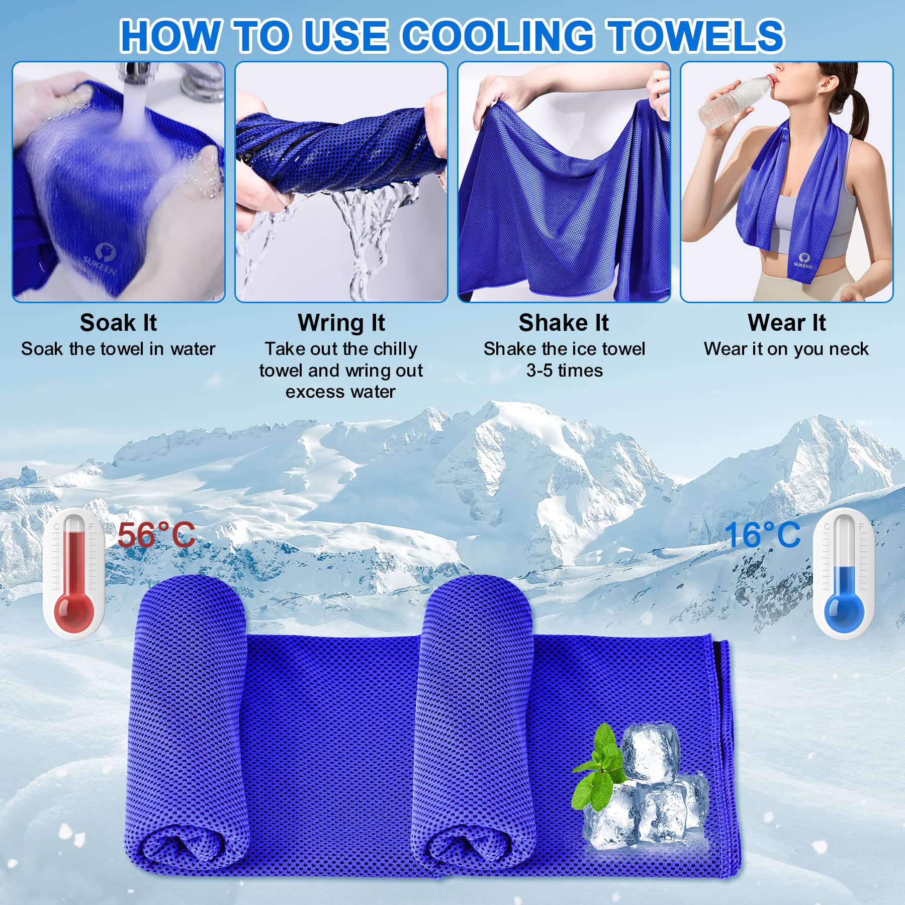 Sukeen Toallas de refrigeración para Cuello y Cara, Paquete de 30 Toallas de refrigeración Deportivas de Secado rápido, Toalla de Sudor Suave y Transpirable para Entrenamiento