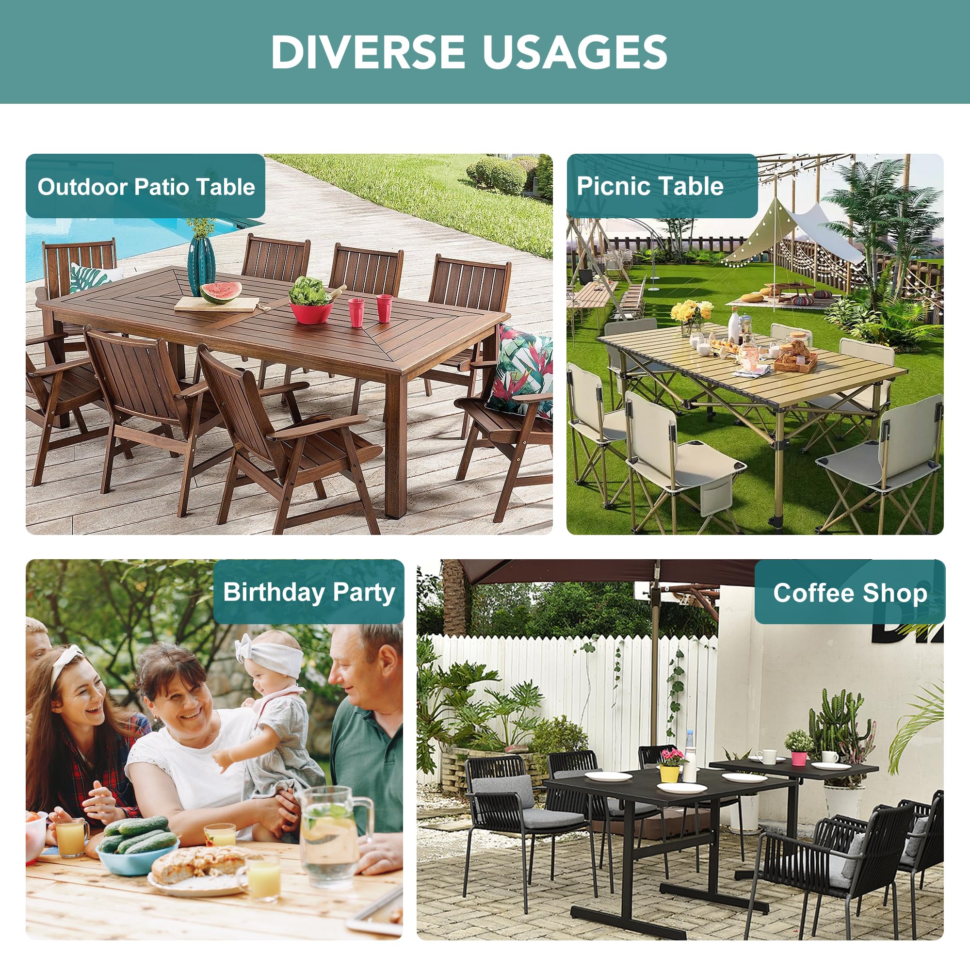 LUSHVIDA Tovaglia rettangolare per esterni con foro per ombrello e cerniera, 152 x 305 cm, nero, lavabile, impermeabile, a prova di fuoriuscite e grinze, per patio, primavera, estate, picnic, barbecue