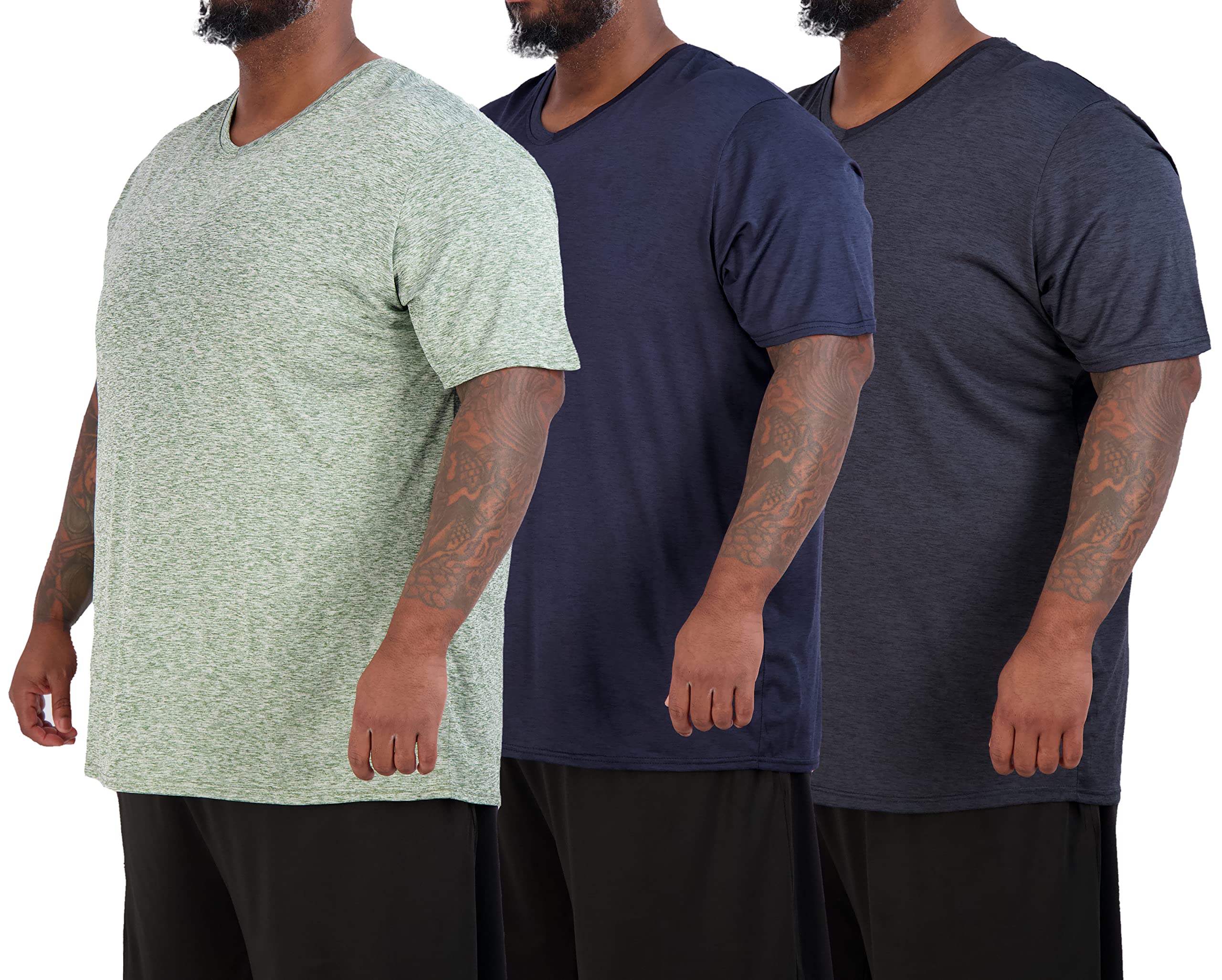 Real Essentials 3 Pack: Men's Big & Tall Short Sleeve V-Neck Athletic T-Shirt Dry-Fit Workout Shirts Moisture Wicking (3X-5X)