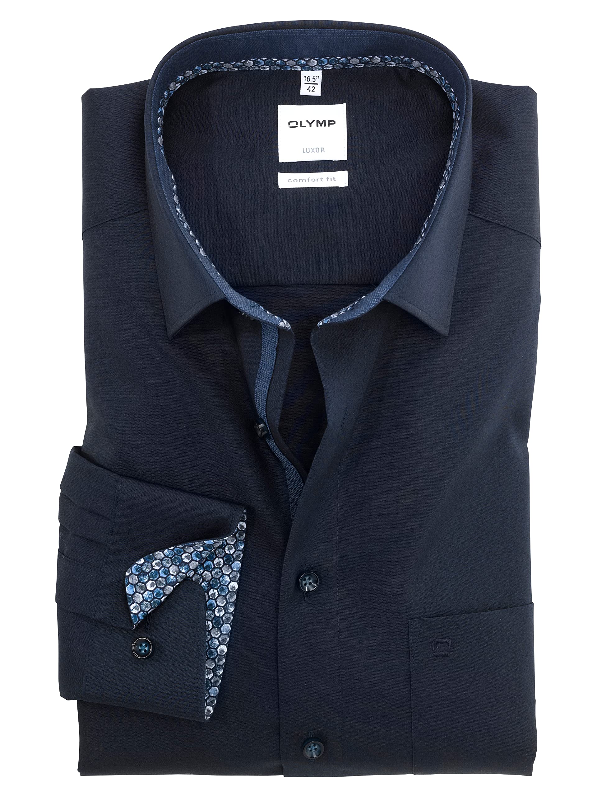 Olymp Men's Blue Luxor Business Shirt Long Sleeve Fil A Fil Modern Fit New Kent, 40