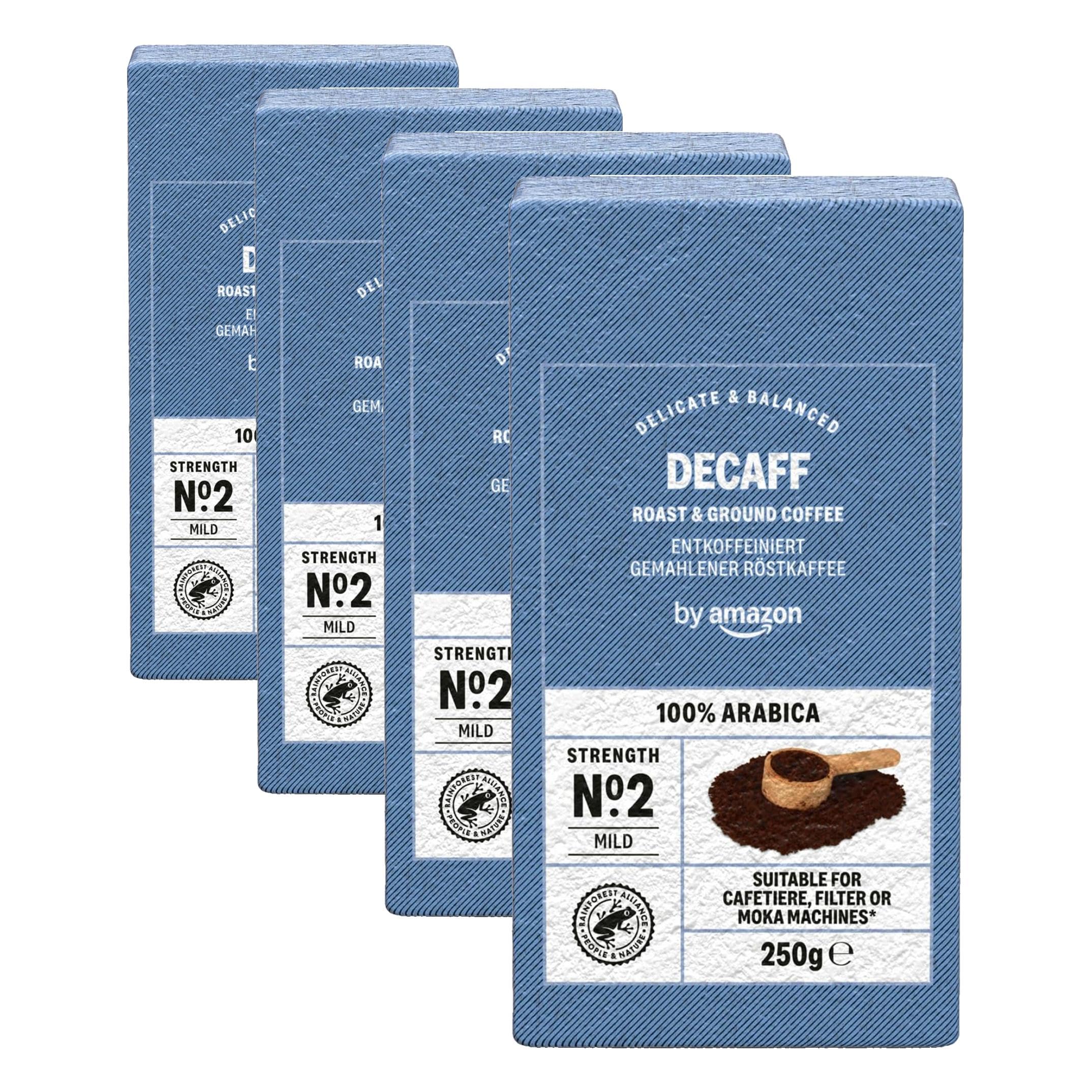 by Amazon Descafeinado Café Molido De Tueste Natural 100% Arábica, 250g (Paquete de 4) en oferta en Amazon