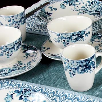 Elama Traditional Blue Rose 16 Piece Dinnerware Set
