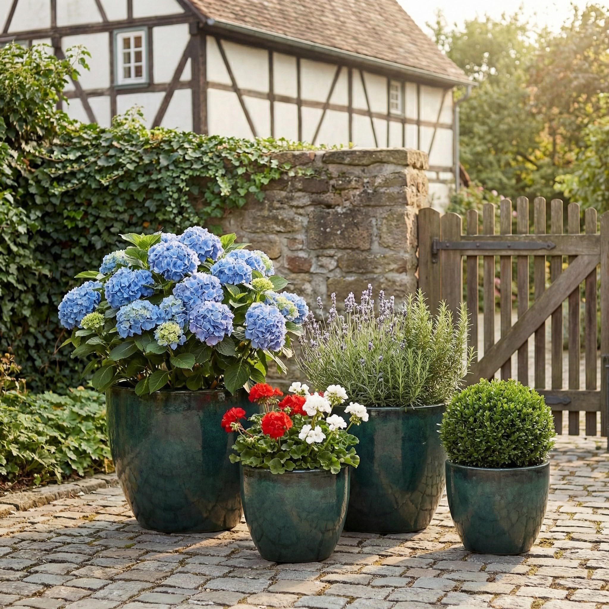 Teramico Premium Vaso per Piante in Ceramica Smaltata – 100% Resistente al Gelo & Fatto a Mano. Vaso per Fiori con Foro per Esterni & Interni. Vaso Unico di Alta Qualità, Resistente all'Inverno (Verde