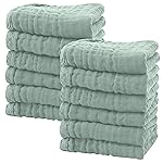 SWEET DOLPHIN 12 Pack Baby Muslin Washcloths - Soft Face Cloths for Newborn, Absorbent Bath Wash Cloths, Wipes, Burp Rag - Toddlers Essentials Stuff, Baby Registry as Shower -10x10, Green