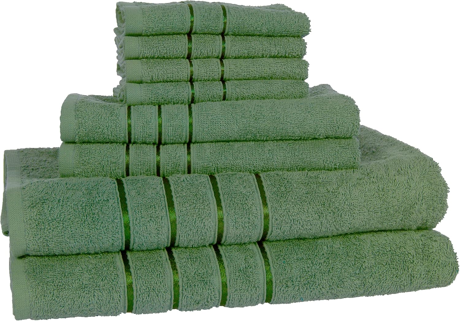 Lavish Home 8PC Plush Bathroom Towels Set - 650GSM 100% Cotton Bathroom Essentials with 4 Absorbent Wash Cloths, 2 Hand Cloths, and 2 Bath Towel for Shower, Gym, Dorm and Spa (Green)