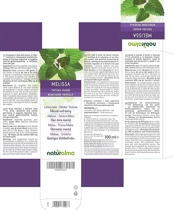 Melissa Melissa Officinalis Foglie Tintura Madre Analcoolica Naturalma Estratto Liquido Gocce 100 Ml Integratore Alimentare Vegano Amazon It Salute E Cura Della Persona