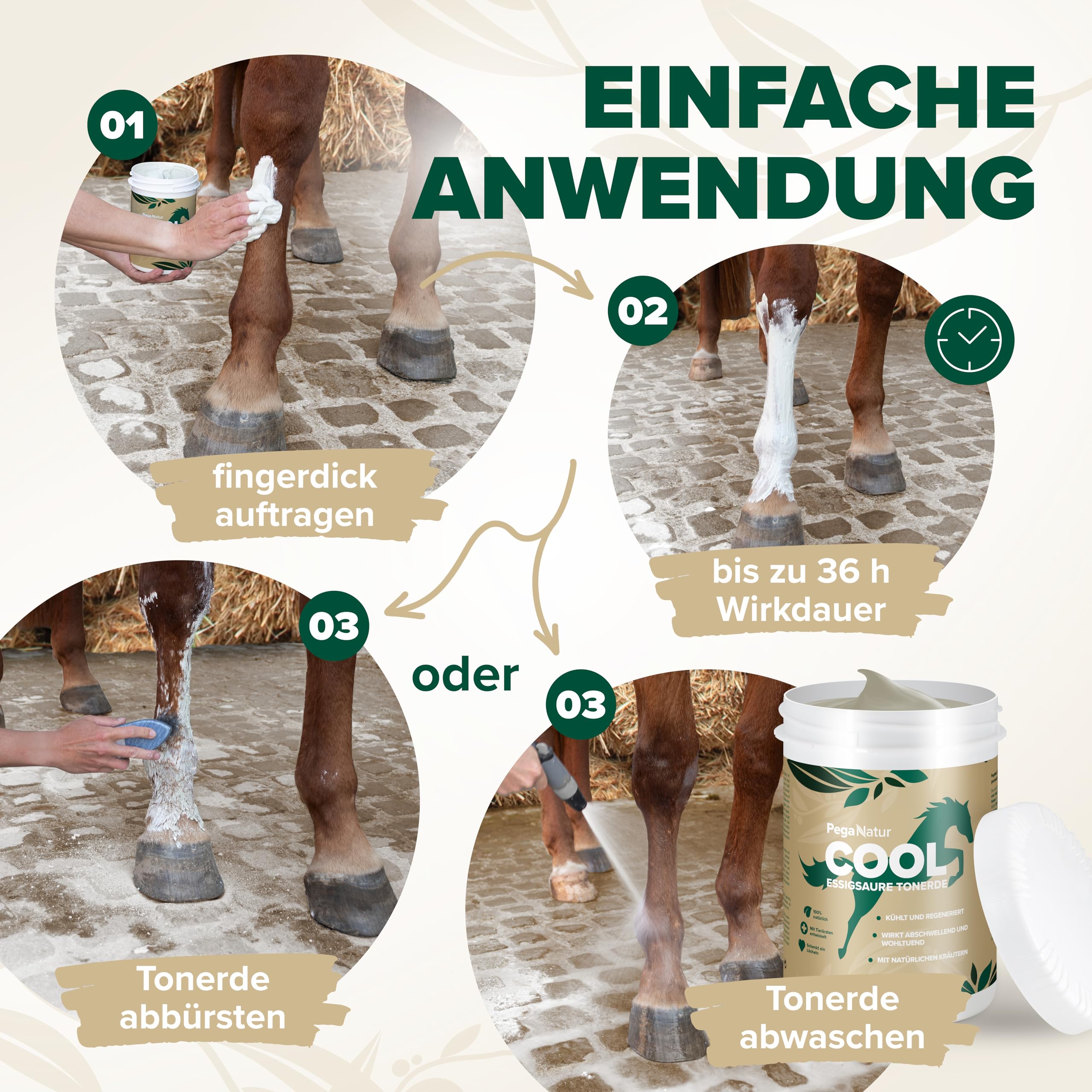 Cool Essigsaure Tonerde [wohltuend & kühlend] 2,5kg Pferdesalbe mit ätherische Öle hilft bei Regeneration, Entspannung, Bänder, Gelenke, Muskel & Muskelkater bei Pferde Pferdebalsam Heilerde