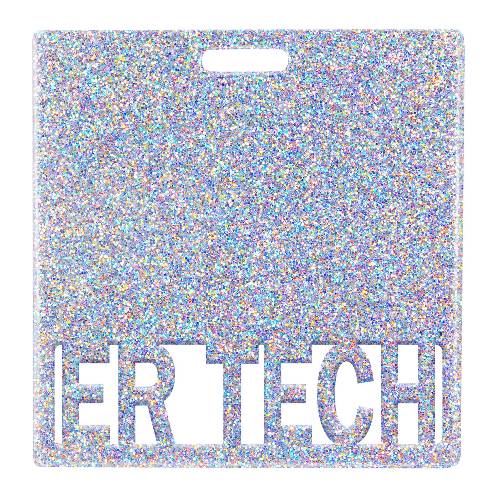 Plifal ER TECH Badge Buddy Card Holder - Emergency Room Technician Glitter Sliver Nurse Nursing Accessories Horizontal ID Name Identification Tags for