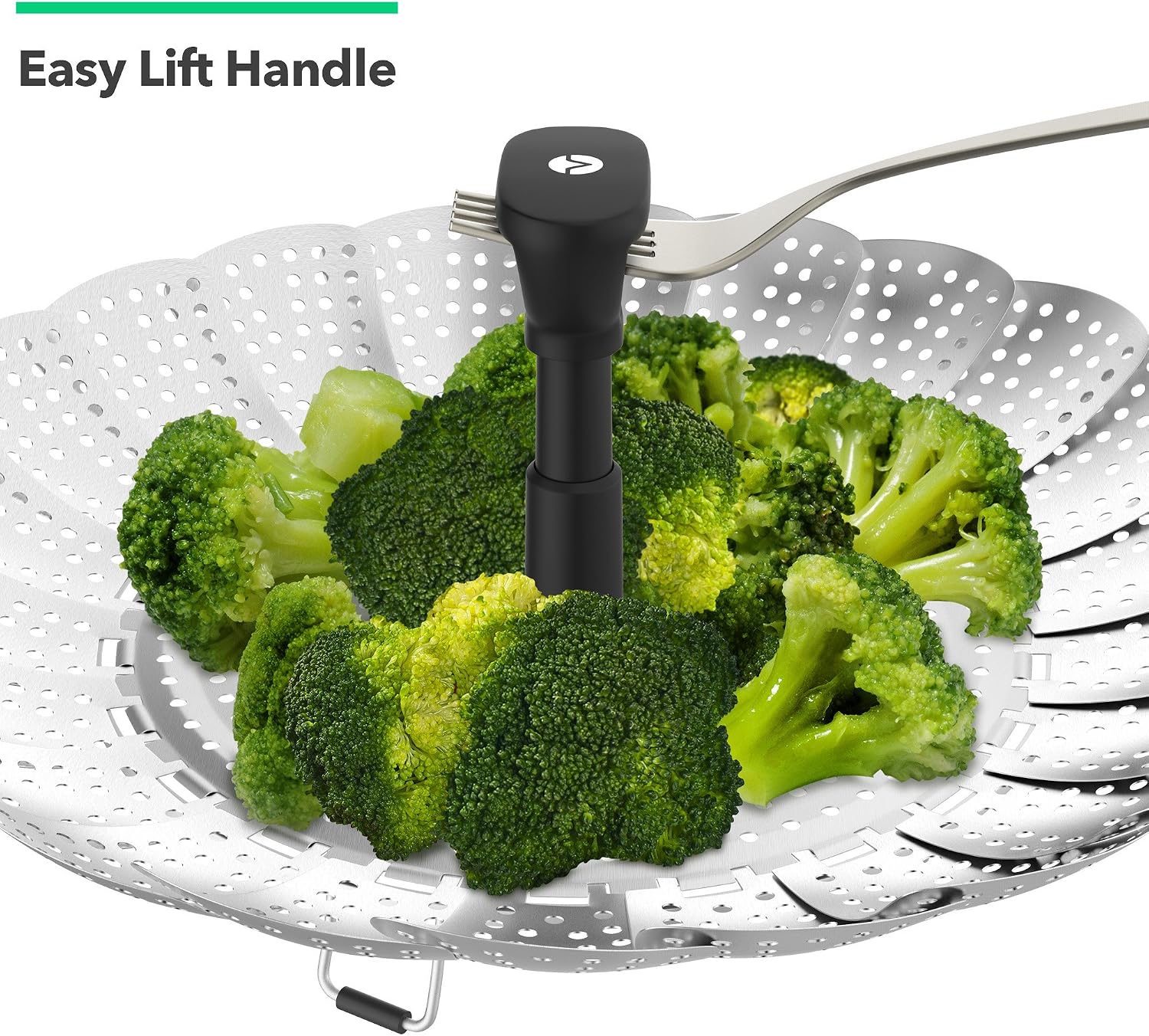 Vremi Collapsible Vegetable Steamer Basket for Large and Small Pan - 100% Stainless Steel - Round Steaming Tray Fits Instant Pot Electric Pressure Cooker - Extendable Handle and Silicone Feet - Black