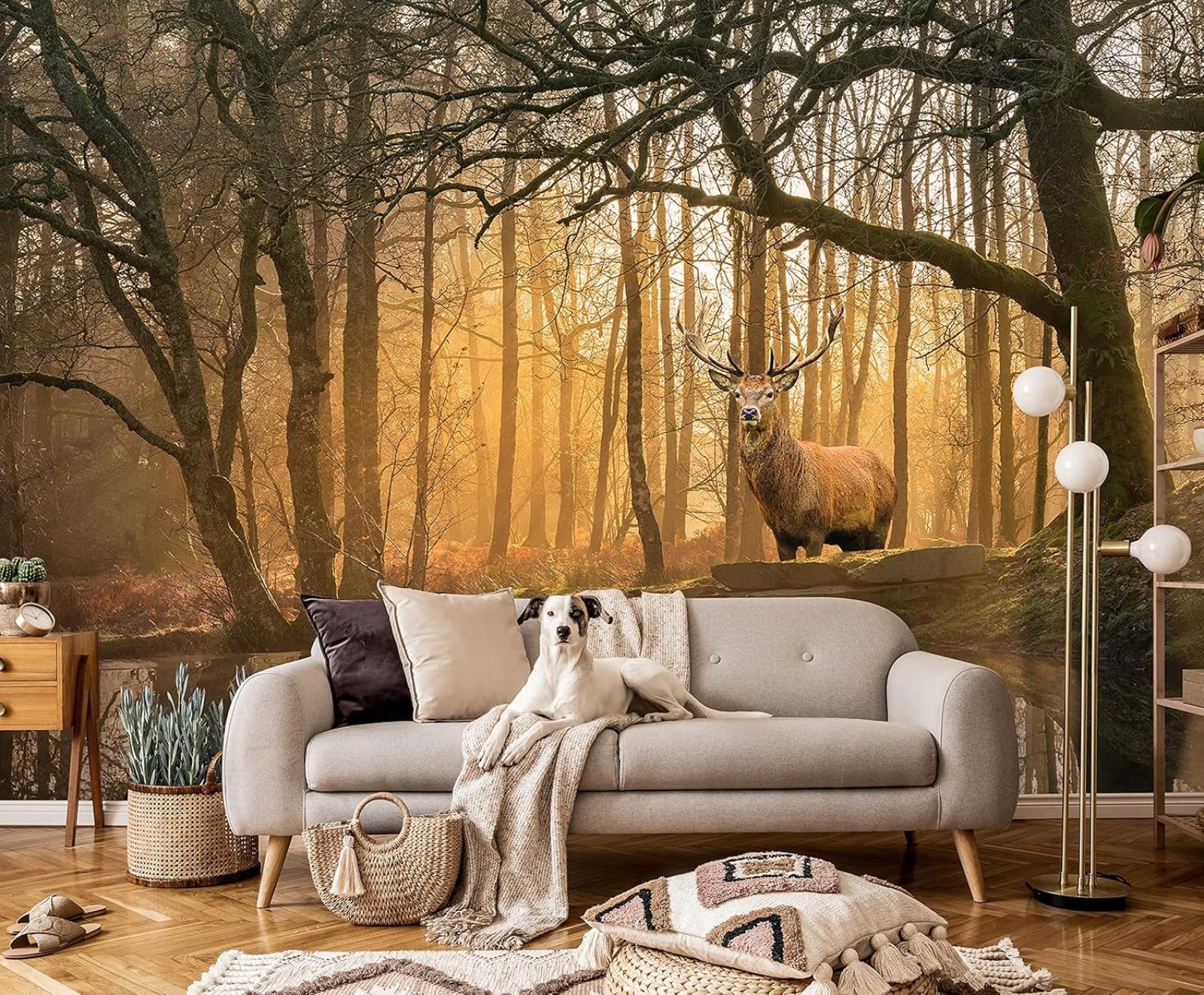 kfjhgbdshhj Photo Mural-Wallpaper Deer 3D Effect Forest Nature Trees Landscape - for Living Room Bedroom - 3D Effect,250cmx175cm Poster - Wall Sticker - Frameless Picture