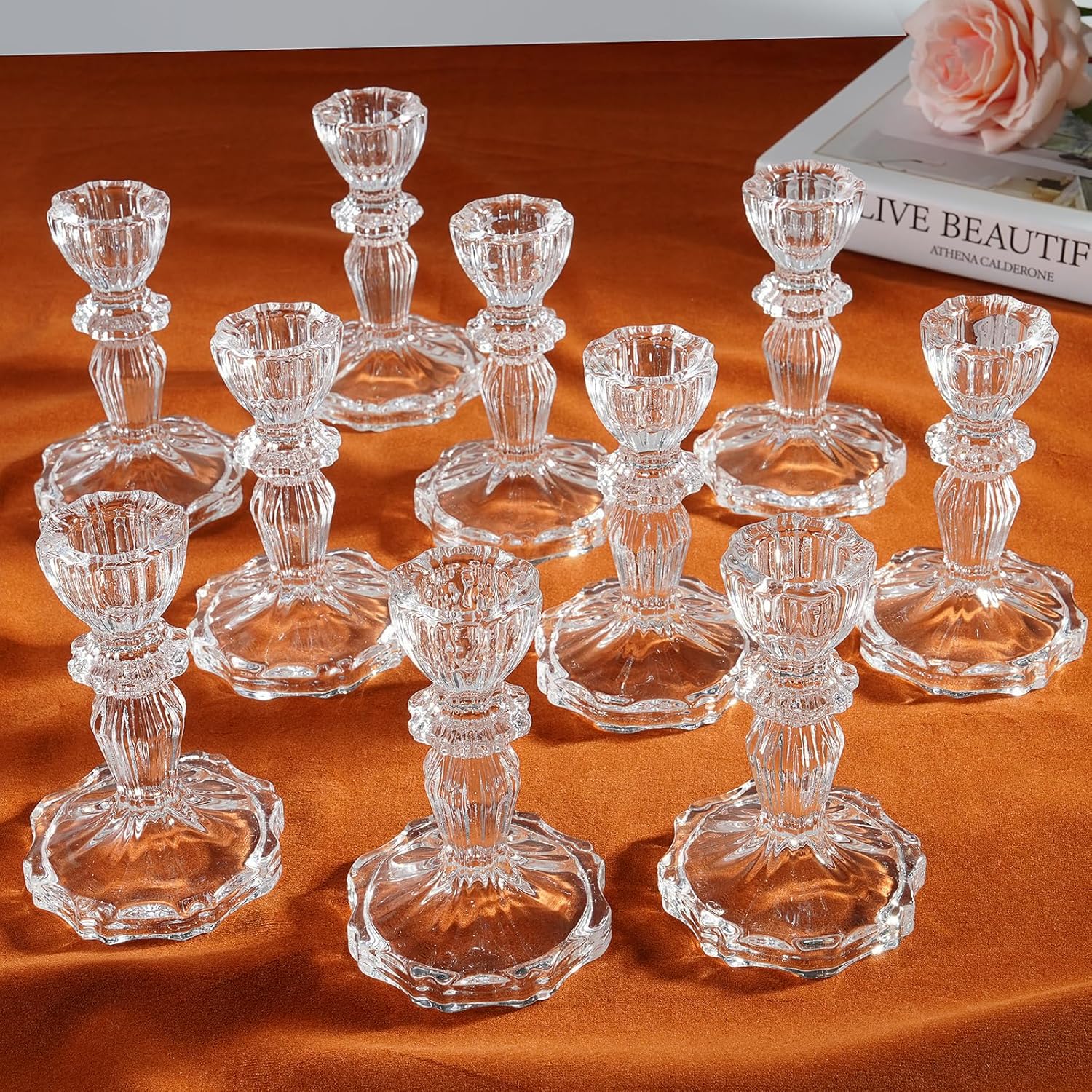 4" Tall Glass Candle Holder Set of 10 Glass Taper Candle