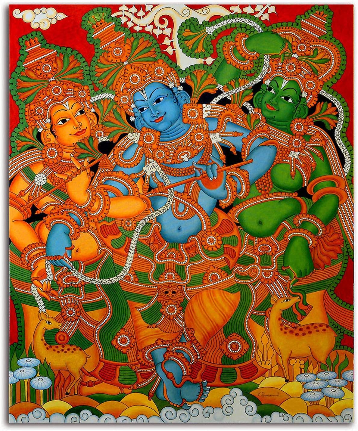 TamatinaA Day of Kathakali Kerala Mural Indian Art Canvas Paintings (12x10in, S)