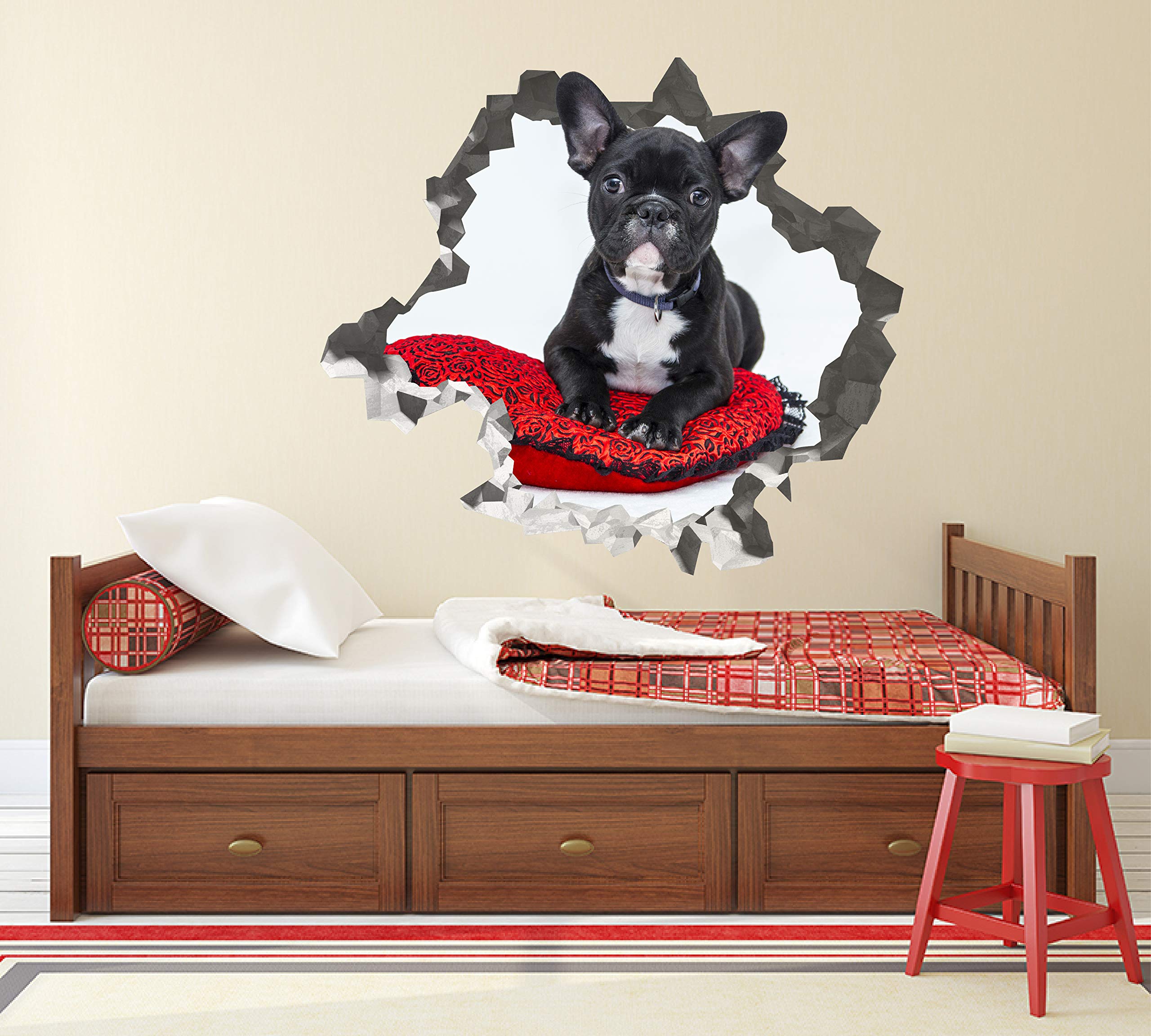 Cachorro Bulldog Francés Pegatina - Calcomania Animales - Decoración de Cuartos Niños - Sticker de Cachorro - Decoración Infantil - JS364 (Grande: 102 cm x 91 cm)