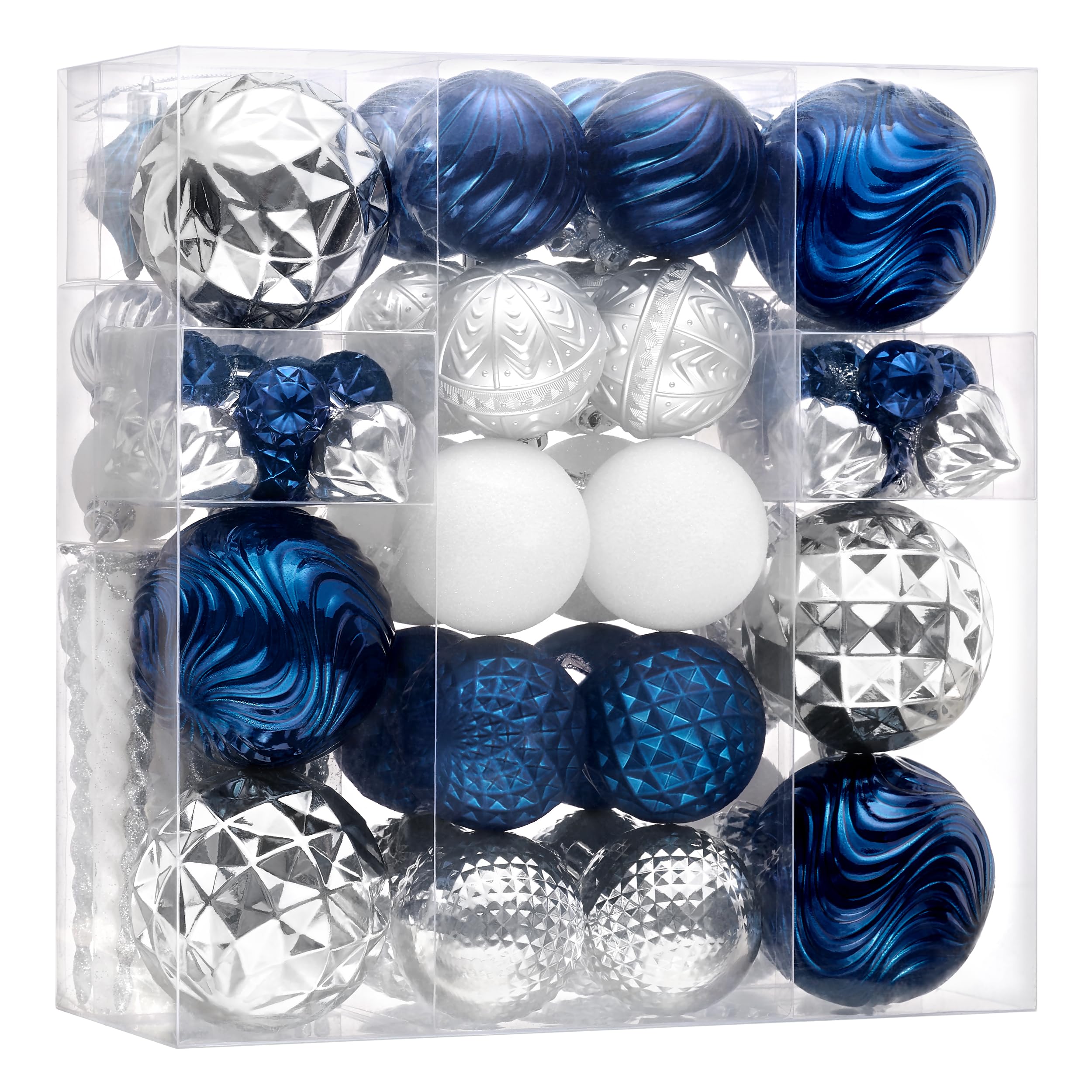 Décorations de sapin de Noël bleu marine Valery Madelyn pour un salon chic