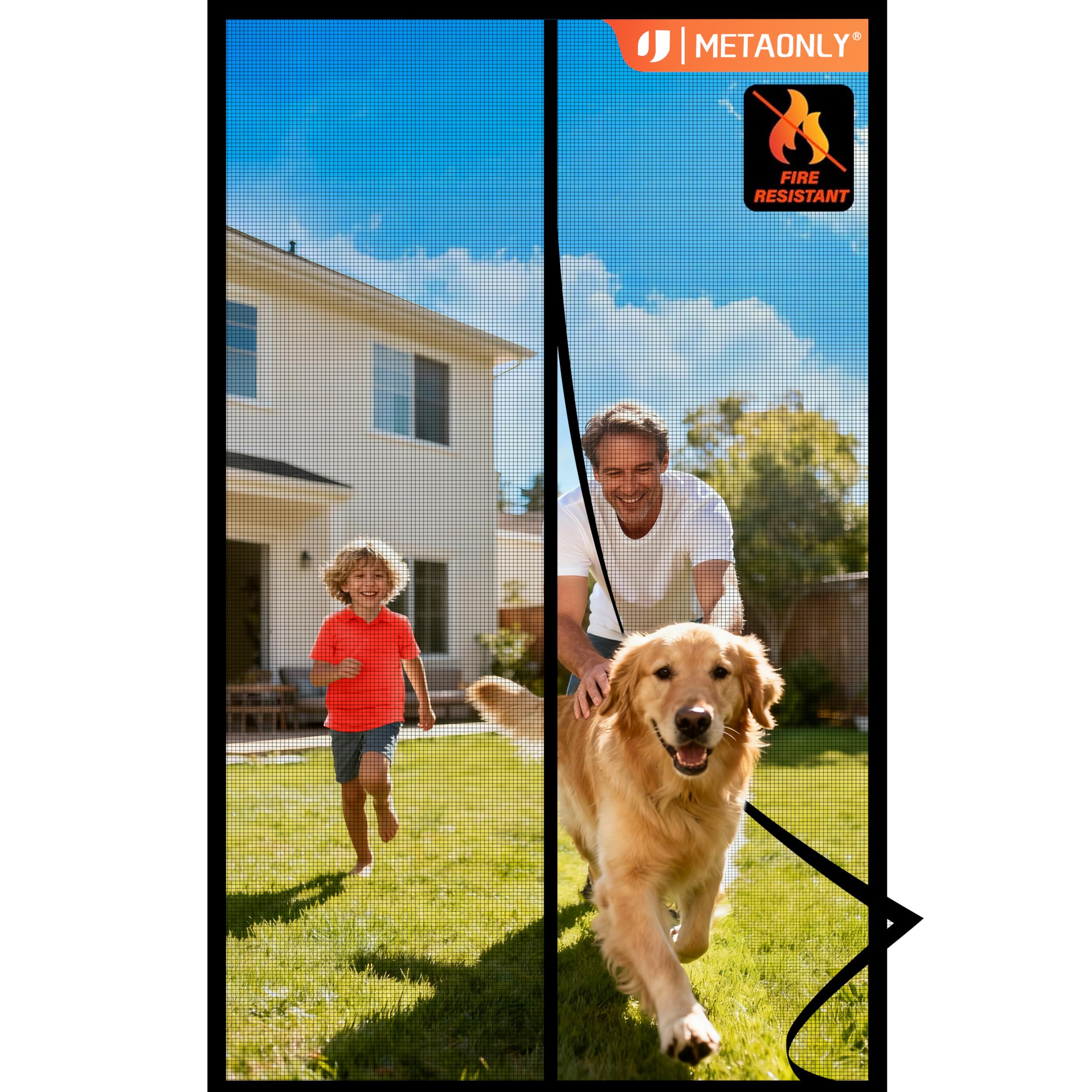 METAONLY Fiberglass Magnetic Screen Door Mesh, Works for Patio, Sliding Door, Keeps Bug Mosquito Out, Fresh Air Flow, Fits 36" x 82" Door - Curtain Size 38" x 83", Black