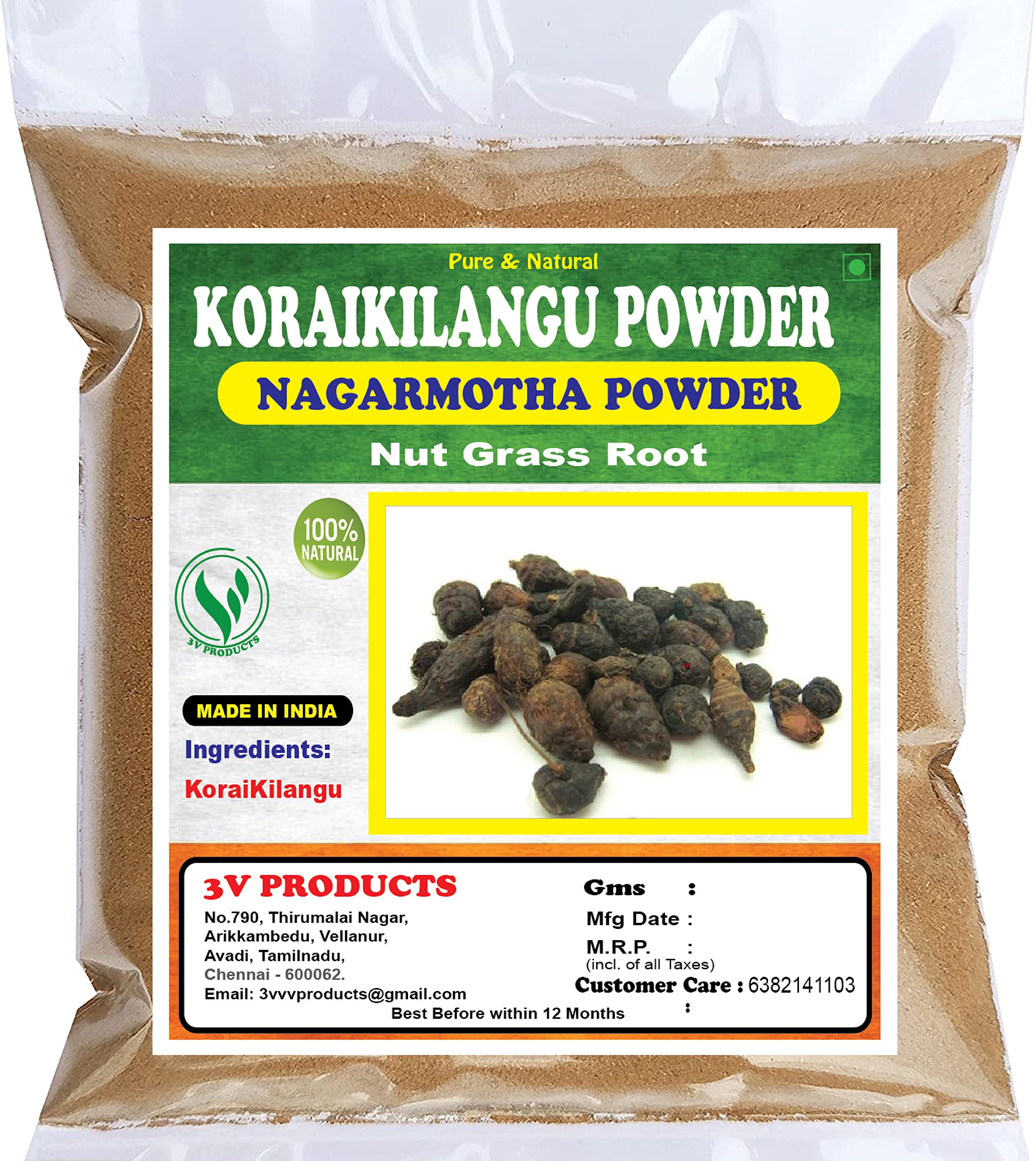 3V PRODUCTS Koraikilangu Powder 200g | Nut Grass root | Nagarmotha Powder (Pack 2x100g) (B08BK46V1C) Amazon Price History, Amazon Price Tracker