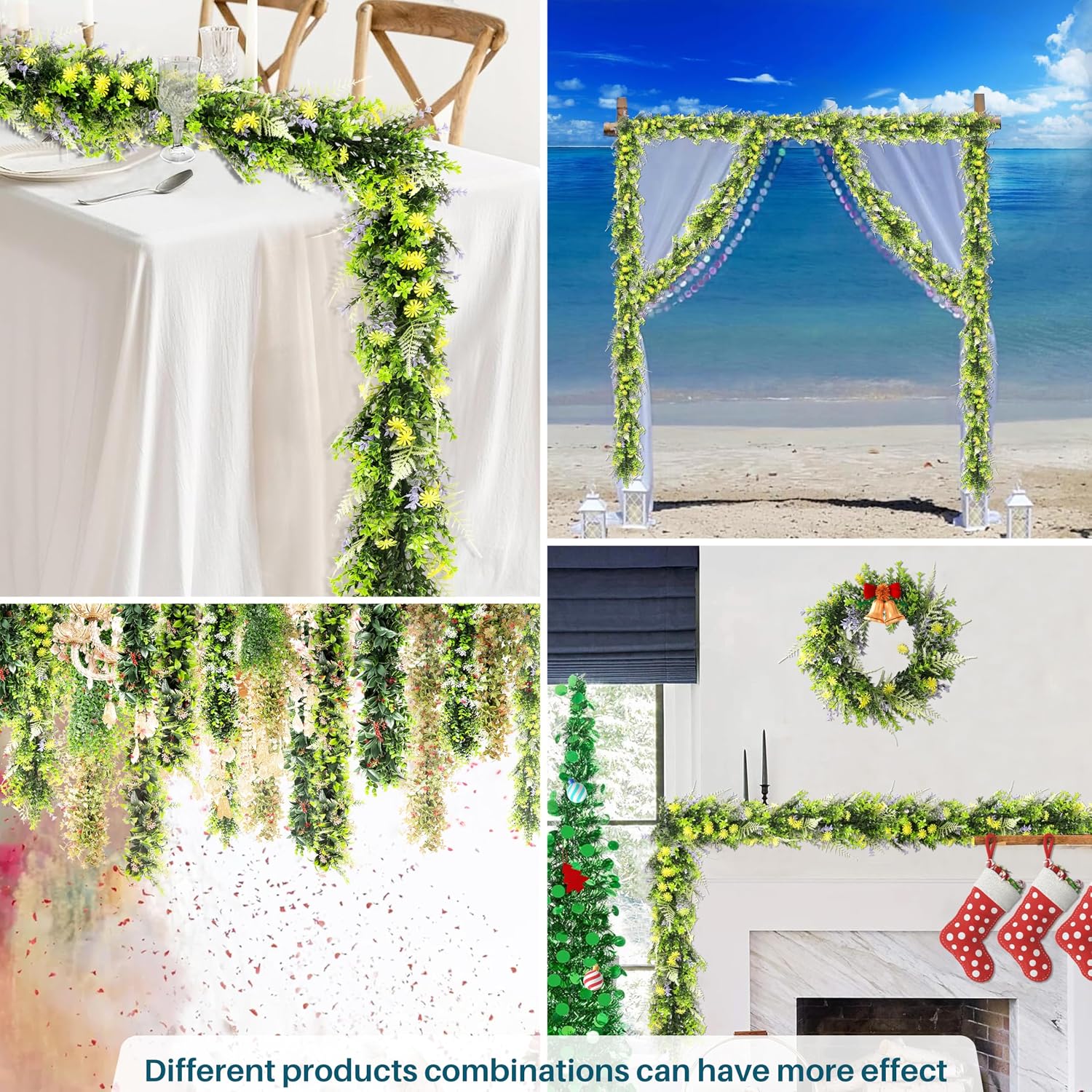 COARBOR 7 PCS Artificial Plant Vines Faux Plants Greenery Garland for Wedding Party Garden Home Kitchen Office Wall Decor Indoor Outdoor Decor, Green Yellow