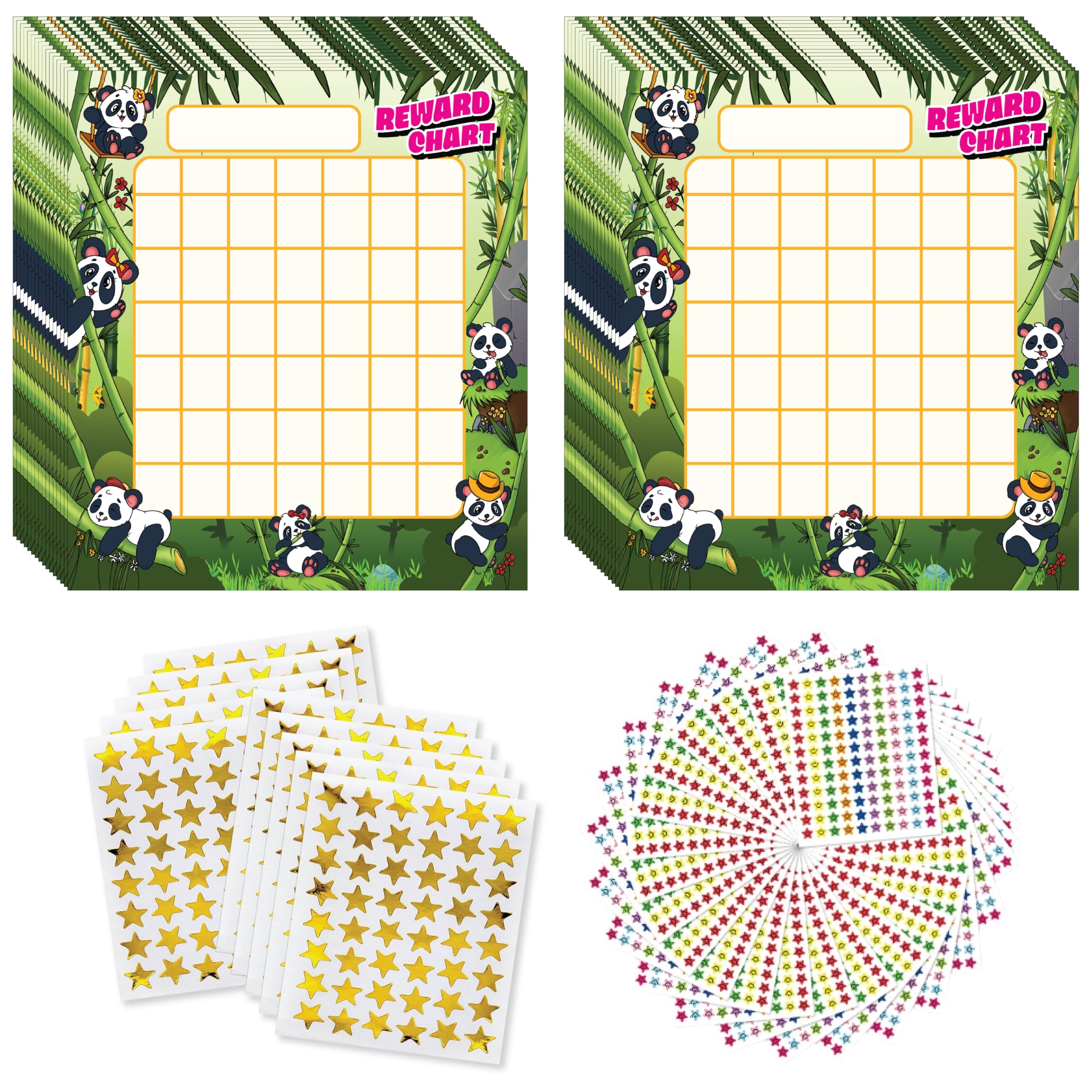 Panda Reward Chart for Children, 50 Behaviour Charts & 2450 Star Stickers, Kids Sticker Chart for Rewards, Chore & Incentive, Home & Classroom by Planvia