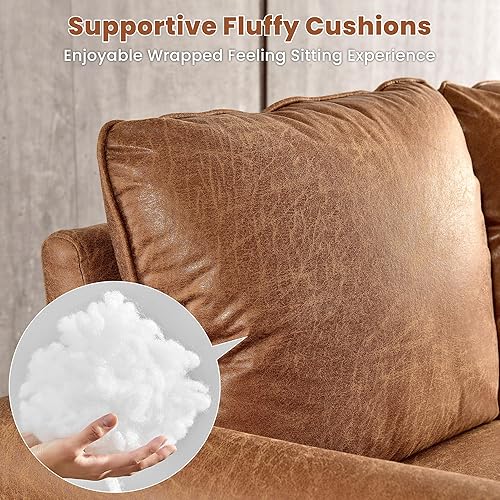 Miniatura 6 de ovios Sofá de lujo de 73.6 pulgadas, 3 plazas, cómodos sofás de piel sintética de gamuza y asiento profundo neutro de mediados de siglo, sofá