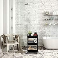 Vista 4 de CAXXA 3-Tier Rolling Metal Storage Organizer - Mobile Utility Cart, Kitchen Cart with Caster Wheels (Black)