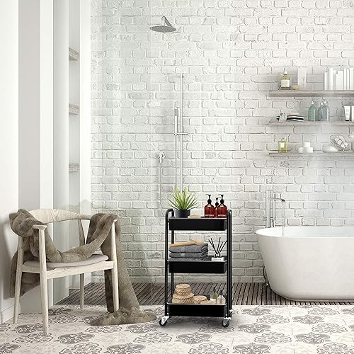 Miniatura 4 de CAXXA 3-Tier Rolling Metal Storage Organizer - Mobile Utility Cart, Kitchen Cart with Caster Wheels (Black) Negro,Aqua Green,Azul,Gris,Rosa,Blanco